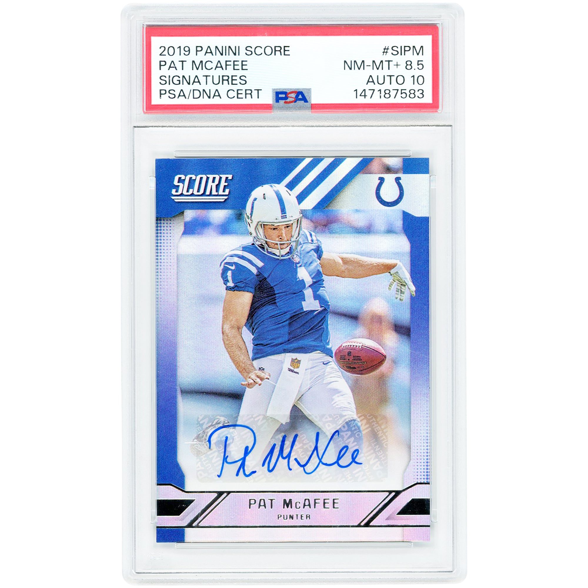 Pat McAfee Indianapolis Colts Autographed 2019 Panini Score #SI-PM PSA Authenticated 8.5/10 Card