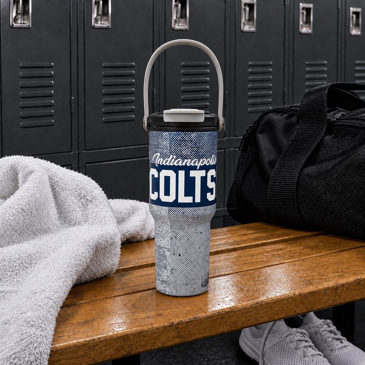 Gourde Pegasus Indianapolis Colts 710 ml (24 oz) en acier inoxydable à double bouchon et motif dégradé moucheté