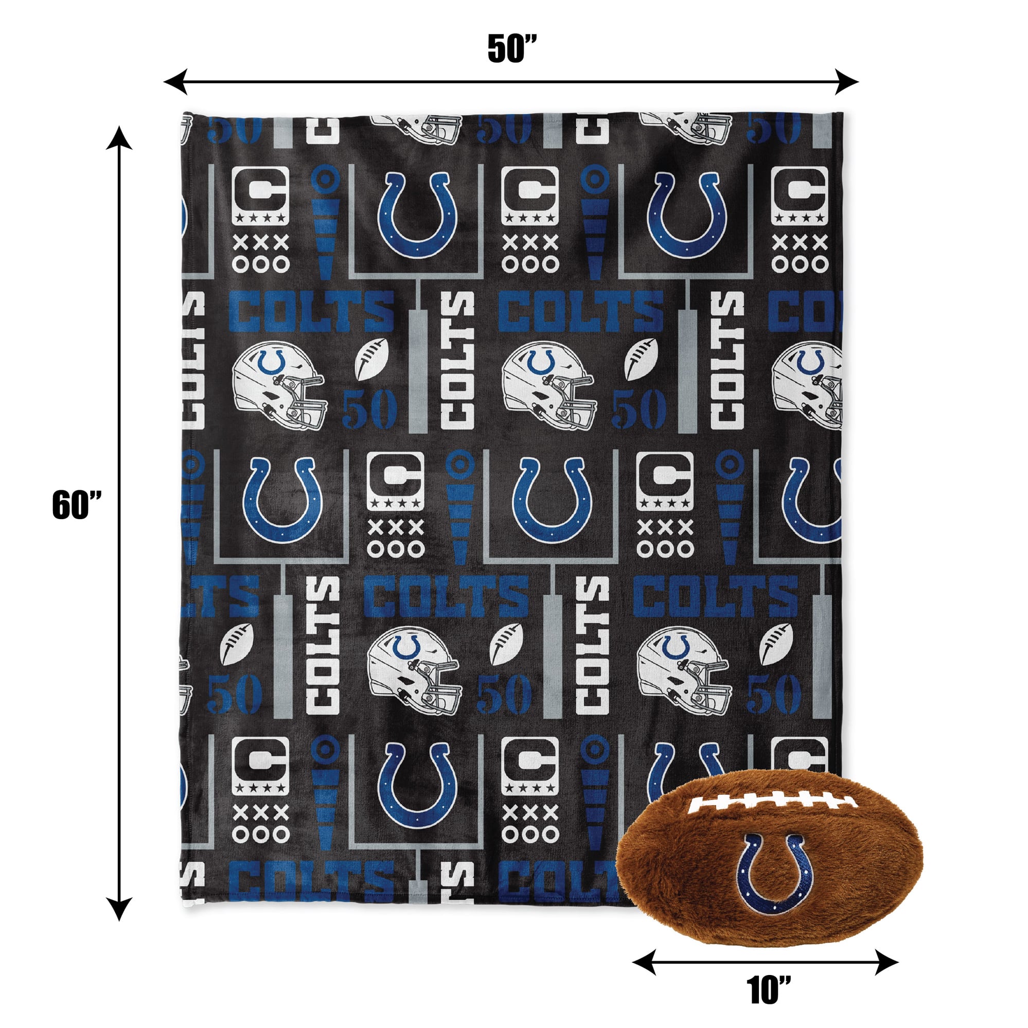 Pegasus Indianapolis Colts 50" x 60" Blackout Team Spirit Ultra Soft Throw & Plush Football Combo Pack