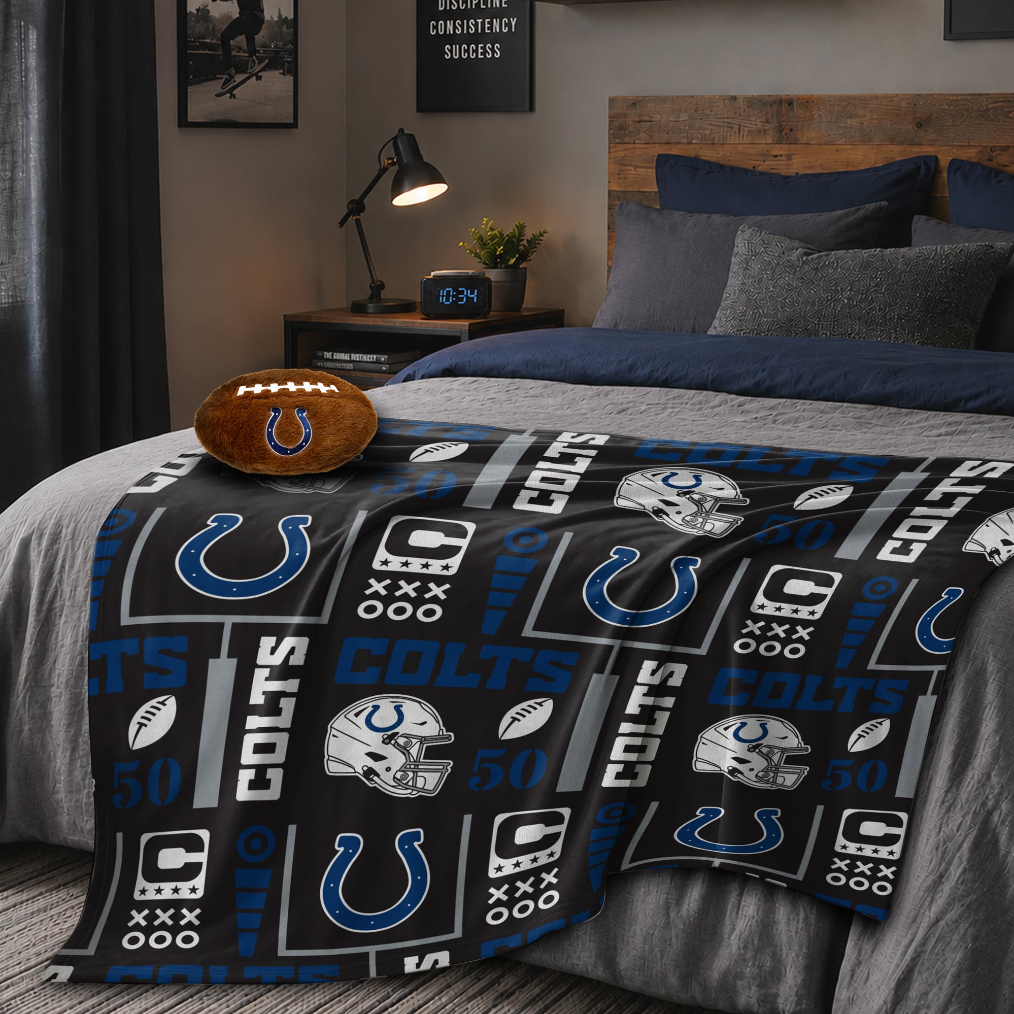 Pegasus Indianapolis Colts 50" x 60" Blackout Team Spirit Ultra Soft Throw & Plush Football Combo Pack