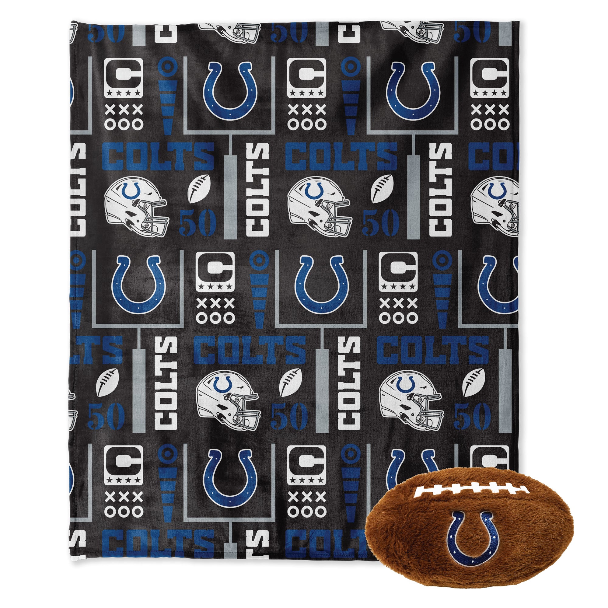 Pegasus Indianapolis Colts 50" x 60" Blackout Team Spirit Ultra Soft Throw & Plush Football Combo Pack