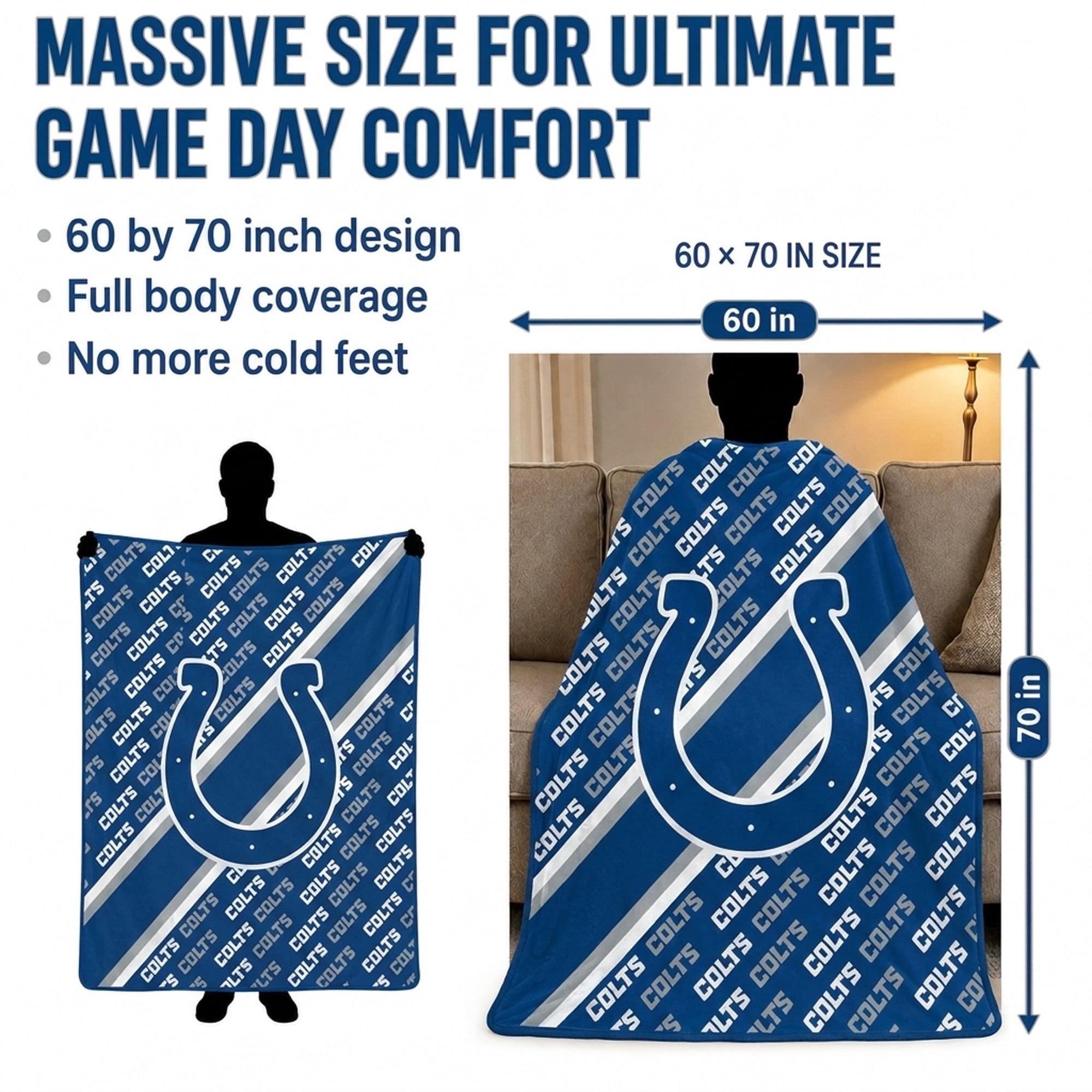 Couverture ultra douce Pegasus Indianapolis Colts 60" x 70" (diagonale doublée)