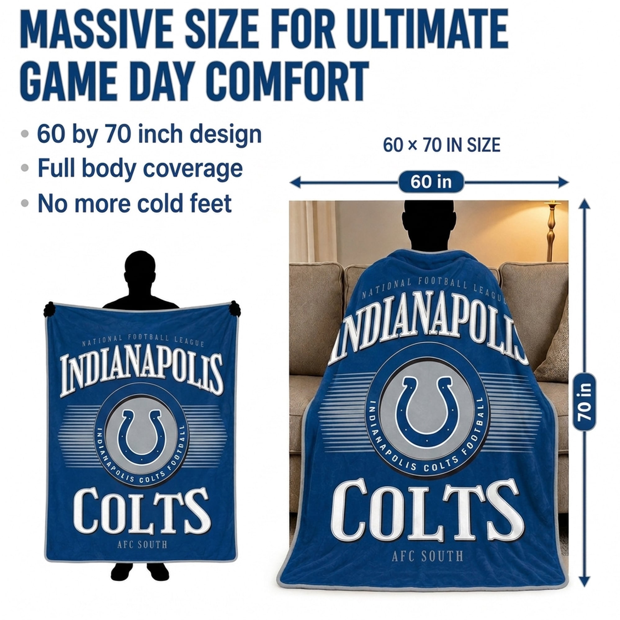 Couverture ultra douce Pegasus Indianapolis Colts Spotlight Arch 60" x 70"