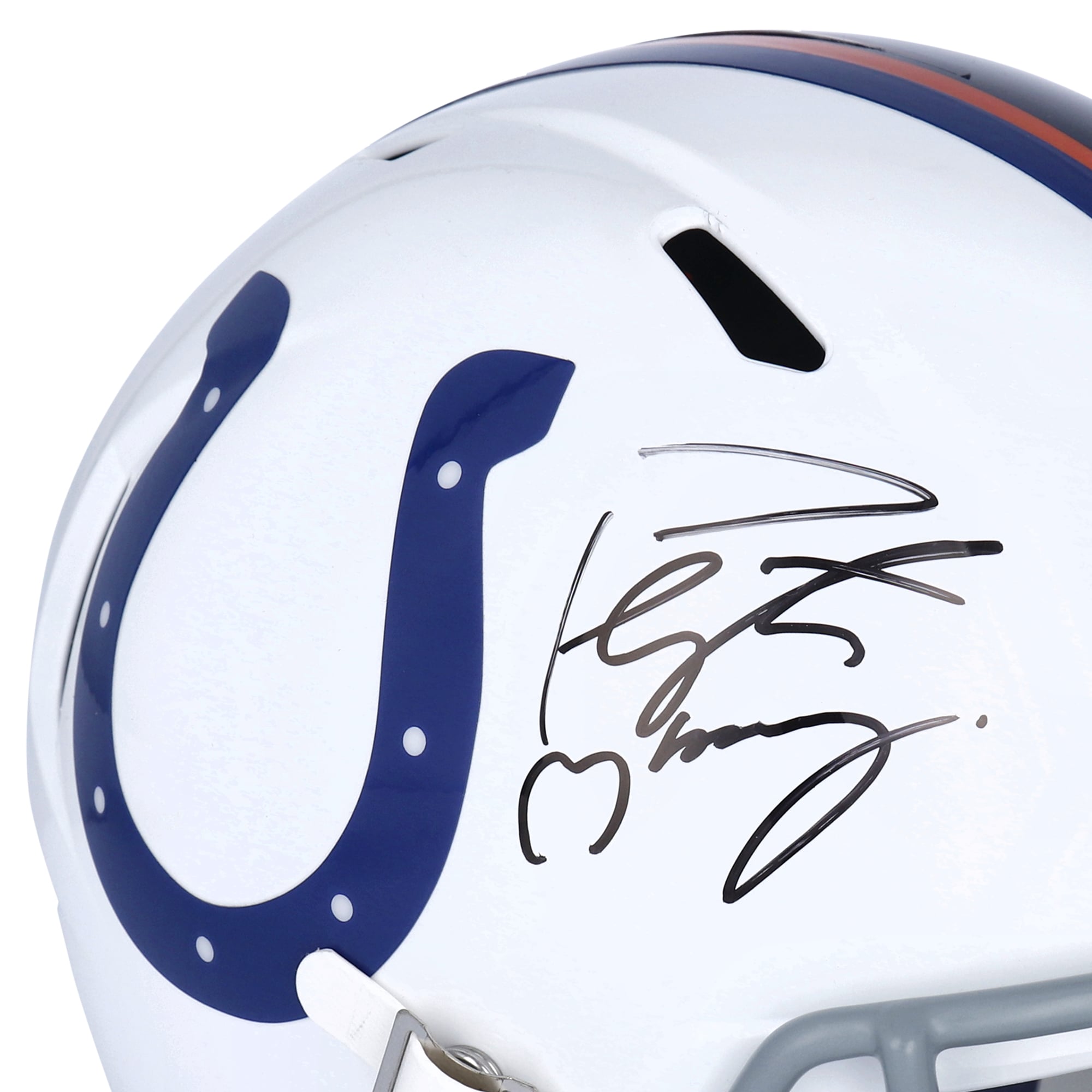 Casque réplique demi-moitié Riddell Speed ​​autographié par Peyton Manning Indianapolis Colts et Denver Broncos - Signature du côté Indianapolis