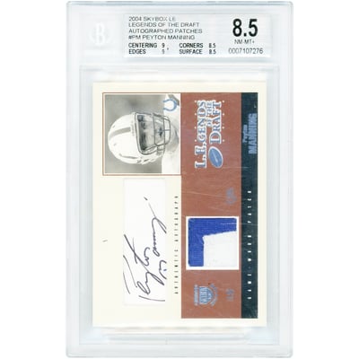 Peyton Manning Indianapolis Colts Autographed 2004 Skybox LE Dual-Color Game Used Relic #LDA-PM #6/25 BGS Authenticated 8.5/8 Card - 9,8.5,9,8.5 Subgrades