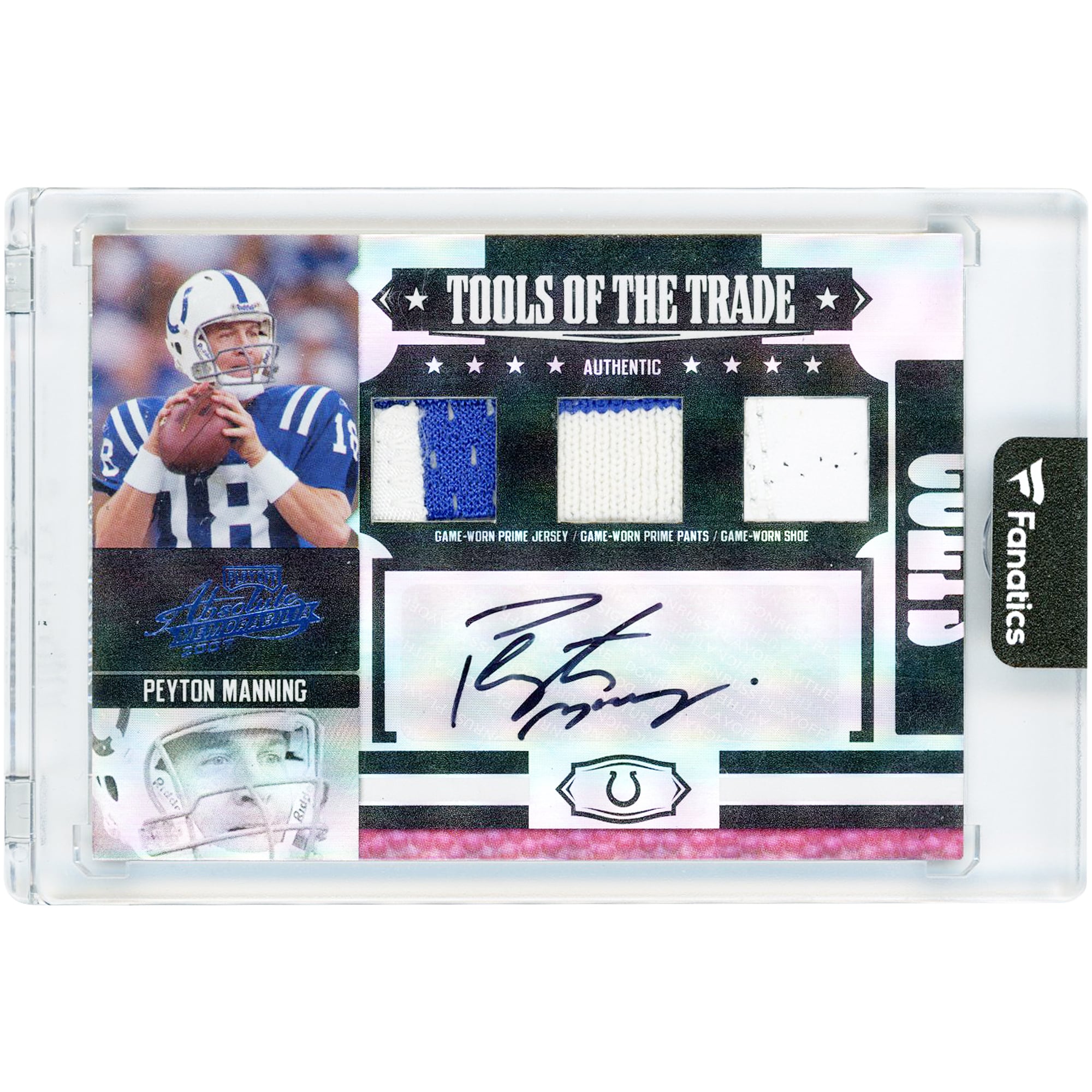 Peyton Manning Indianapolis Colts Autographed 2007 Playoff Absolute Triple Game Used Relics #TOT-115 #5/5 Card