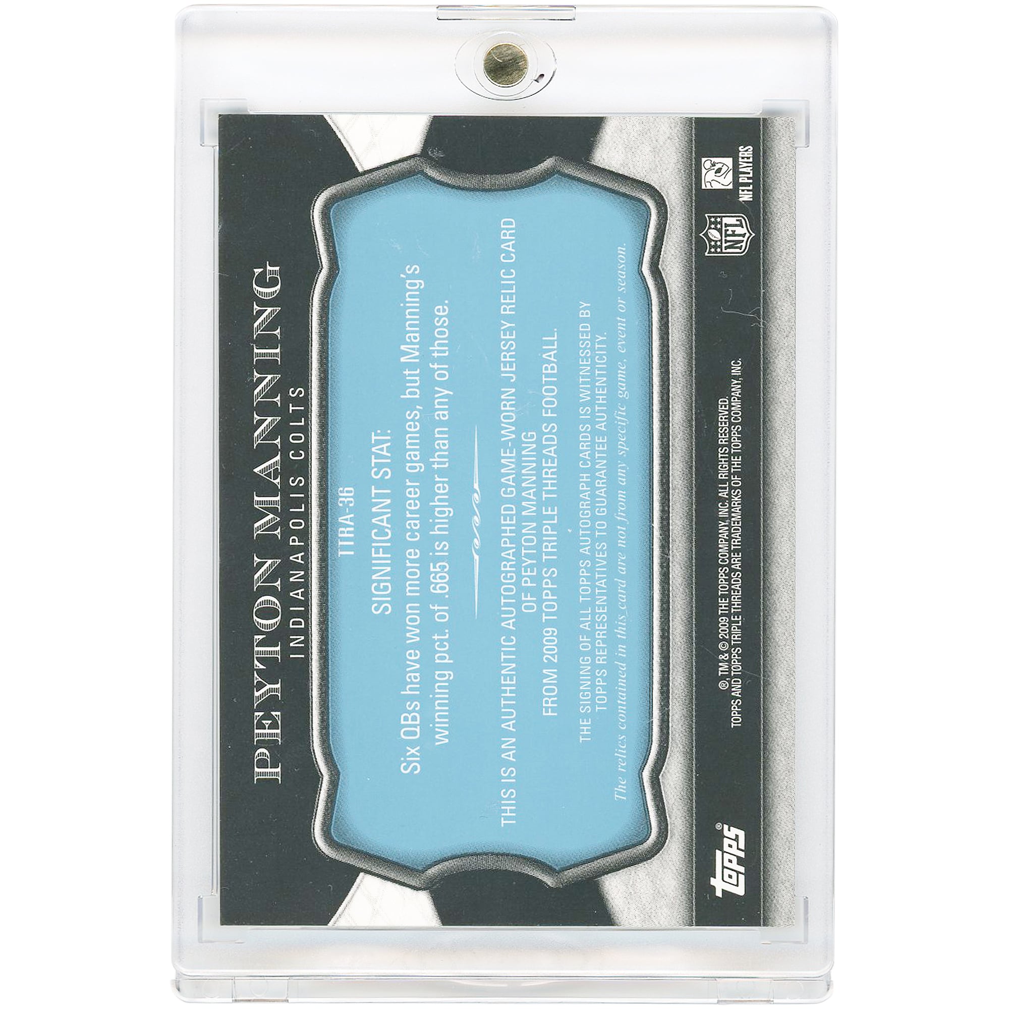 Peyton Manning Indianapolis Colts Autographed 2009 Topps Triple Threads Game-Worn Relic #TTRA-36 #2/5 Card