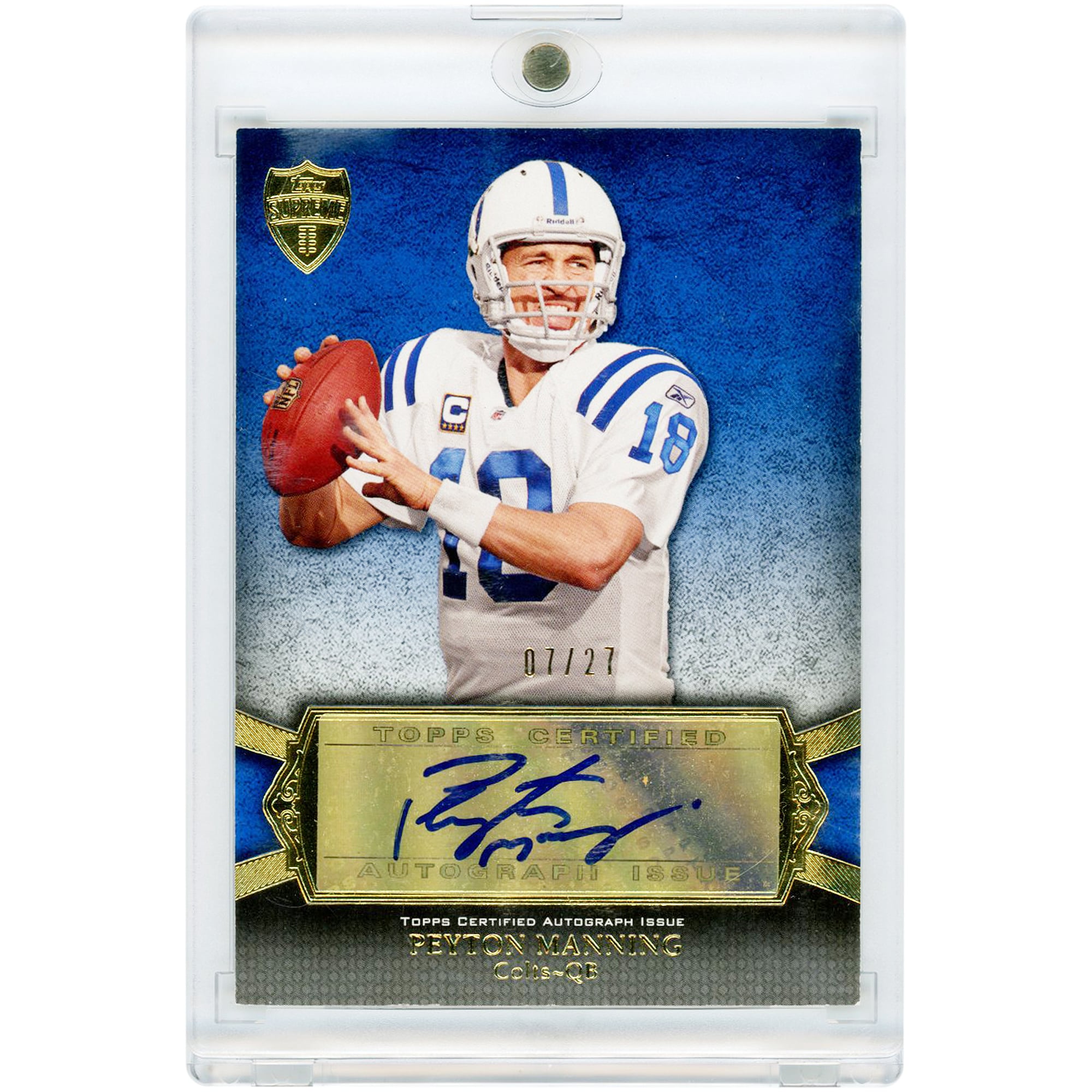Carte autographiée de Peyton Manning (Indianapolis Colts) 2011 Topps Supreme Blue #SA-PM #7/27