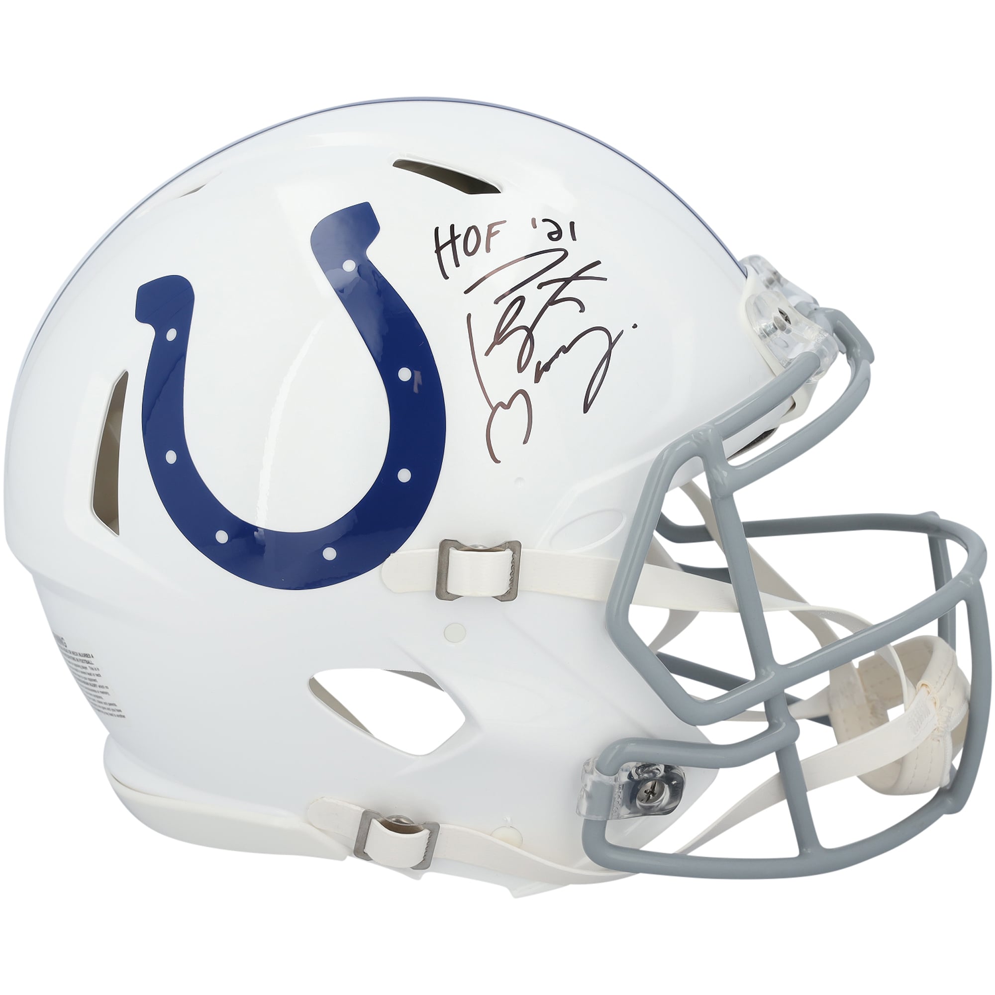 Casque Riddell Speed ​​Authentic rétro 2004-2019 autographié par Peyton Manning (Indianapolis Colts) avec inscription « HOF 21 ».