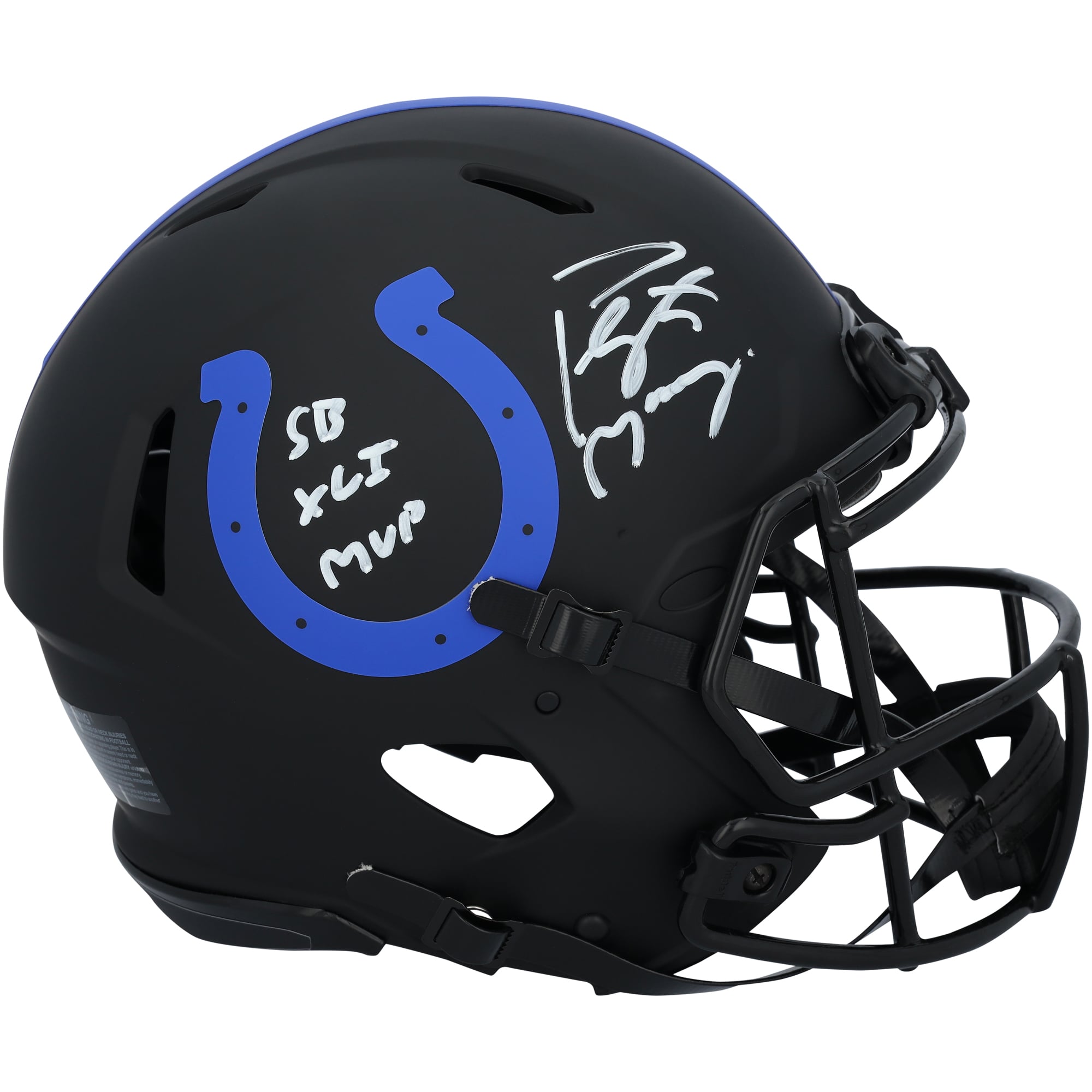 Casque Riddell Eclipse Speed ​​Authentic autographié par Peyton Manning (Indianapolis Colts) avec inscription « SB XLI MVP »