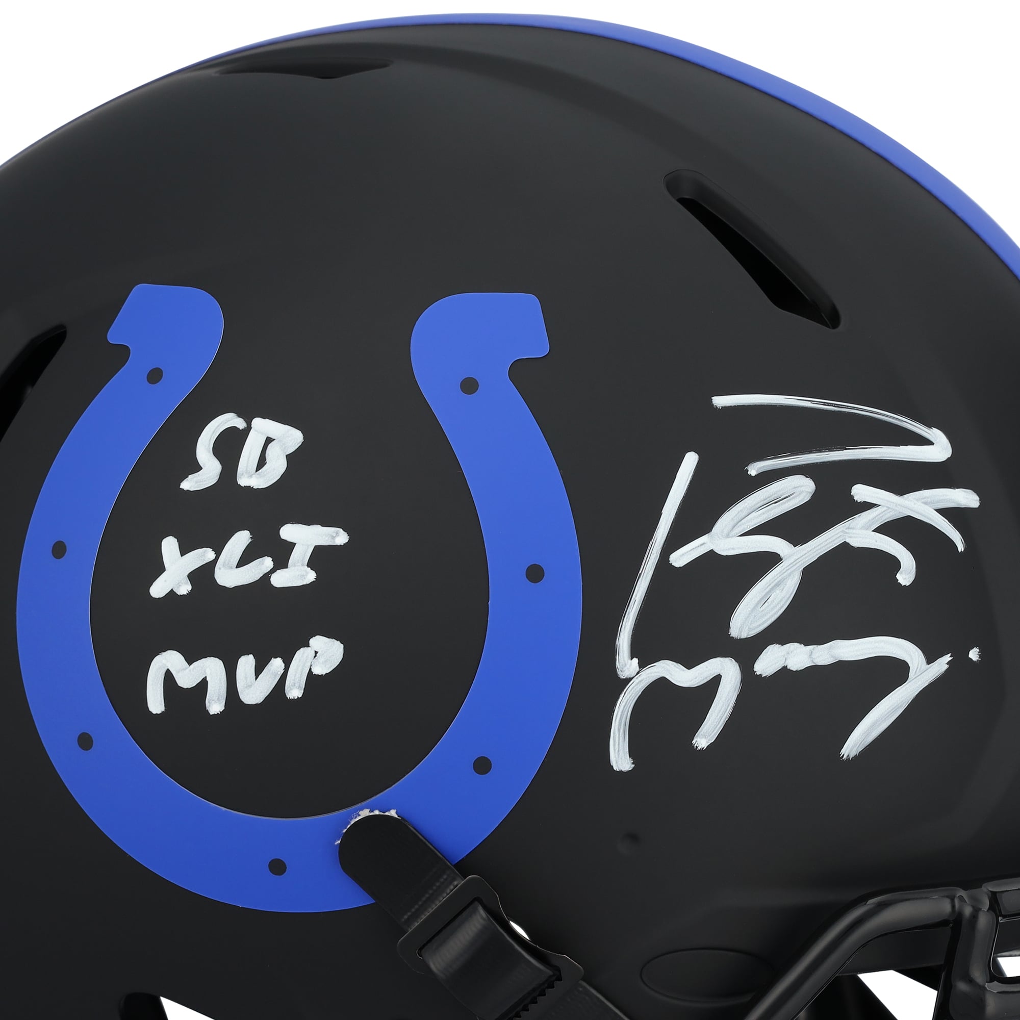 Casque Riddell Eclipse Speed ​​Authentic autographié par Peyton Manning (Indianapolis Colts) avec inscription « SB XLI MVP »