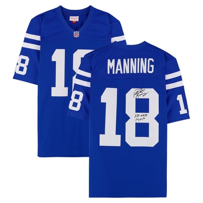 Peyton Manning Indianapolis Colts Autographed Fanatics Authentic Royal Mitchell & Ness 1998 Replica Jersey with "SB XLI MVP" Inscription 
