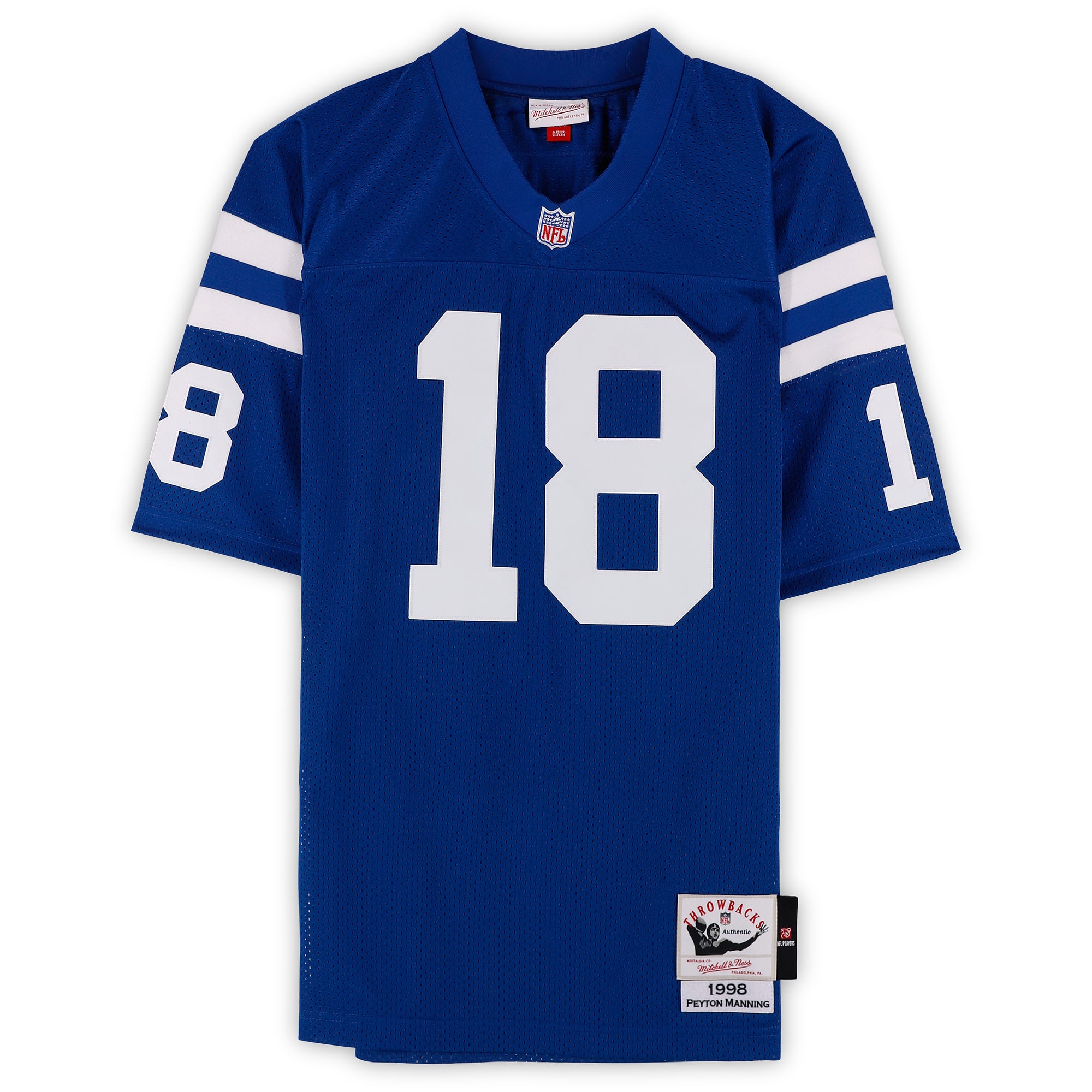 Maillot authentique Royal Mitchell & Ness autographié par Peyton Manning des Indianapolis Colts avec inscription « SB XLI MVP »