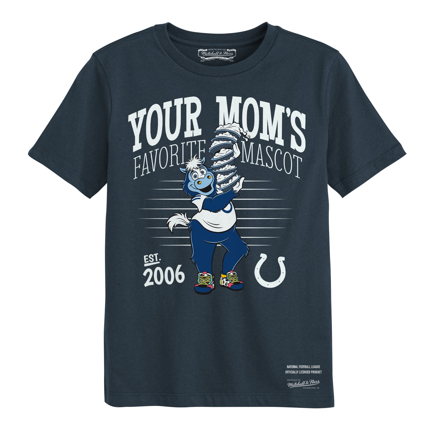 T-shirt Mitchell & Ness Charcoal Indianapolis Colts Mascot Pie Stack pour enfants d'âge préscolaire