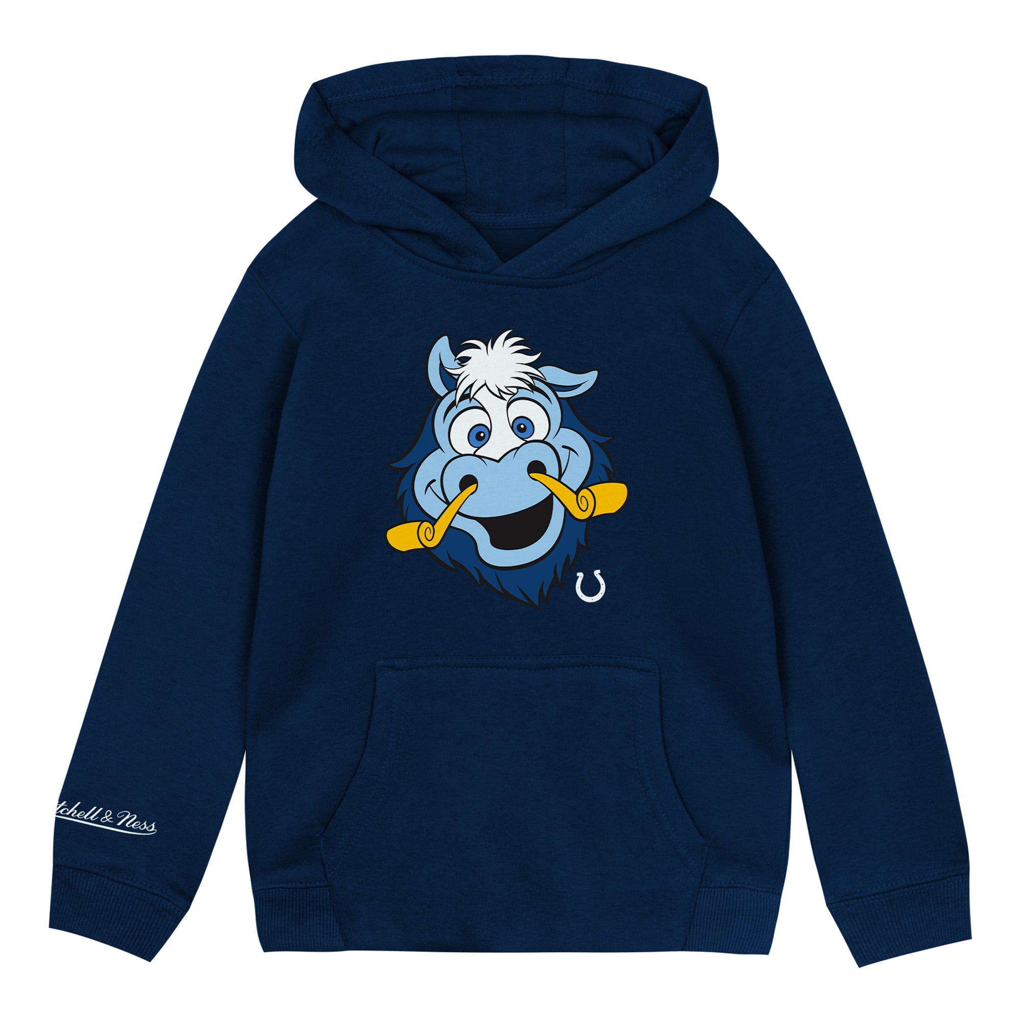 Sweat à capuche Mitchell & Ness bleu marine avec la mascotte des Indianapolis Colts (gros plan) pour enfants d'âge préscolaire