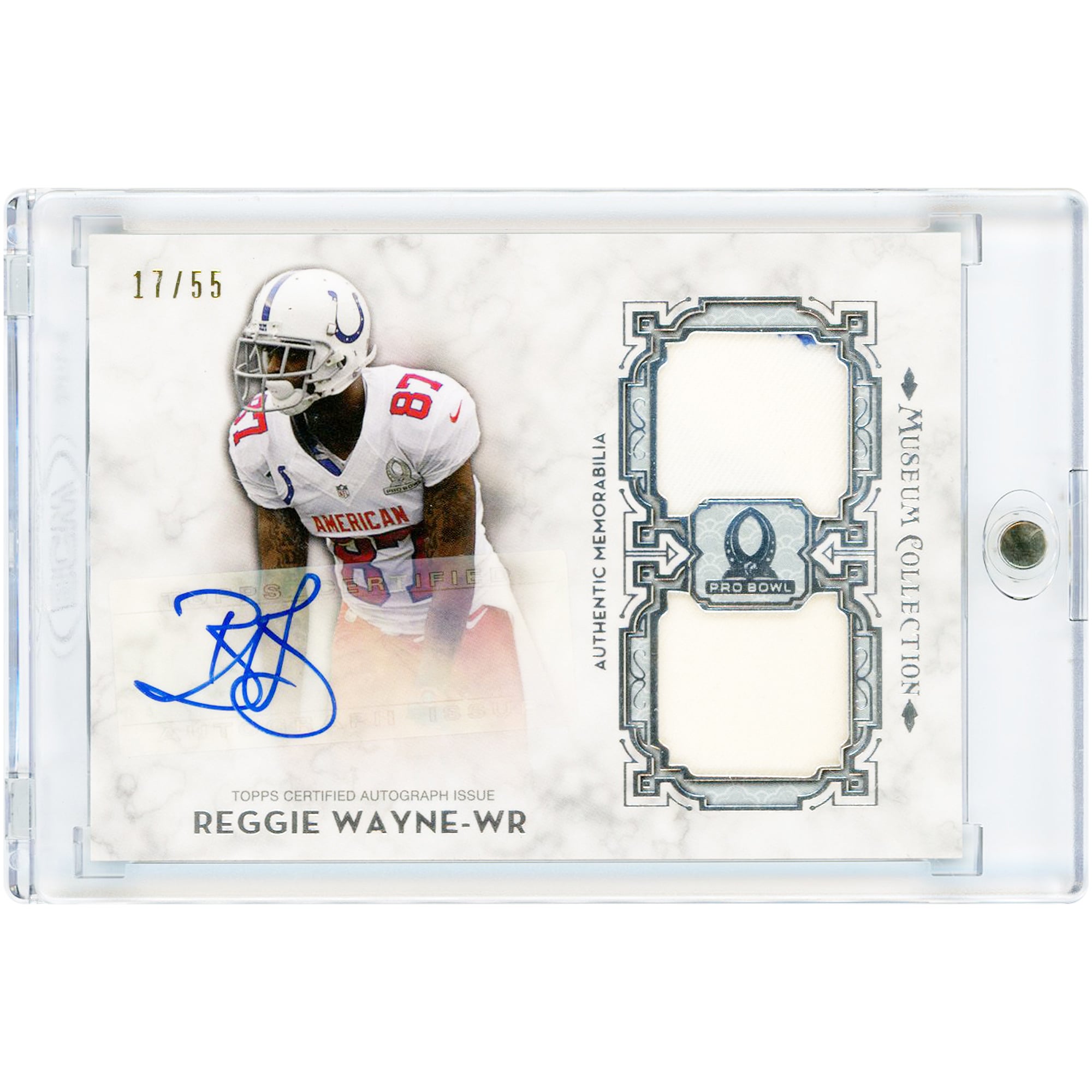 Carte autographiée de Reggie Wayne (Indianapolis Colts) – Collection Topps Museum 2013 – Pro Bowl – Échantillons de maillot portés en match – Double signature – #PBSS-RW #17/55
