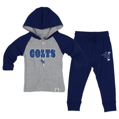 Indianapolis Colts Wes & Willy Toddler Henley Hoodie & Sweatpants Set - Heather Gray/Navy