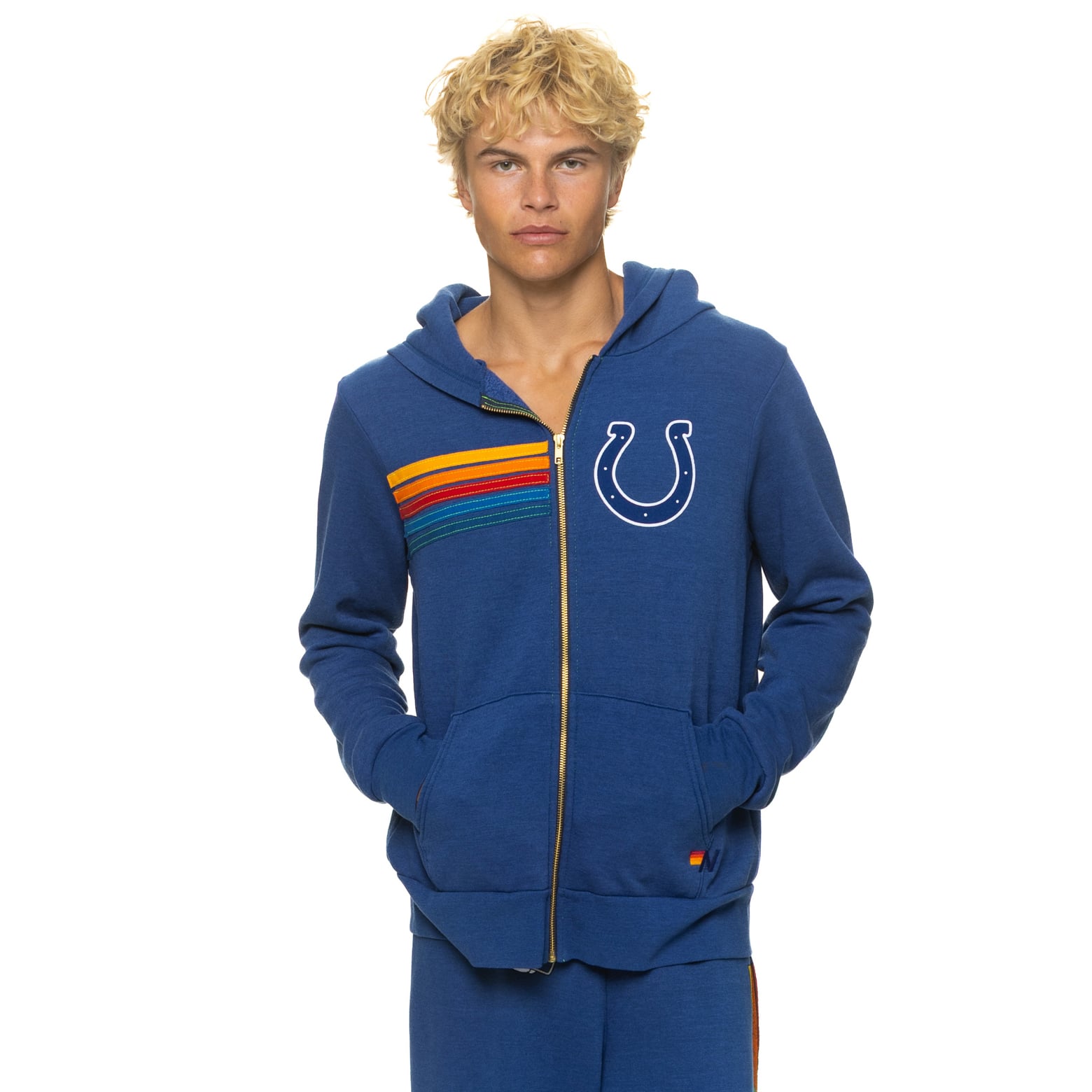 Sweat à capuche unisexe Aviator Nation Royal Indianapolis Colts en mélange de trois matières, fermeture éclair intégrale