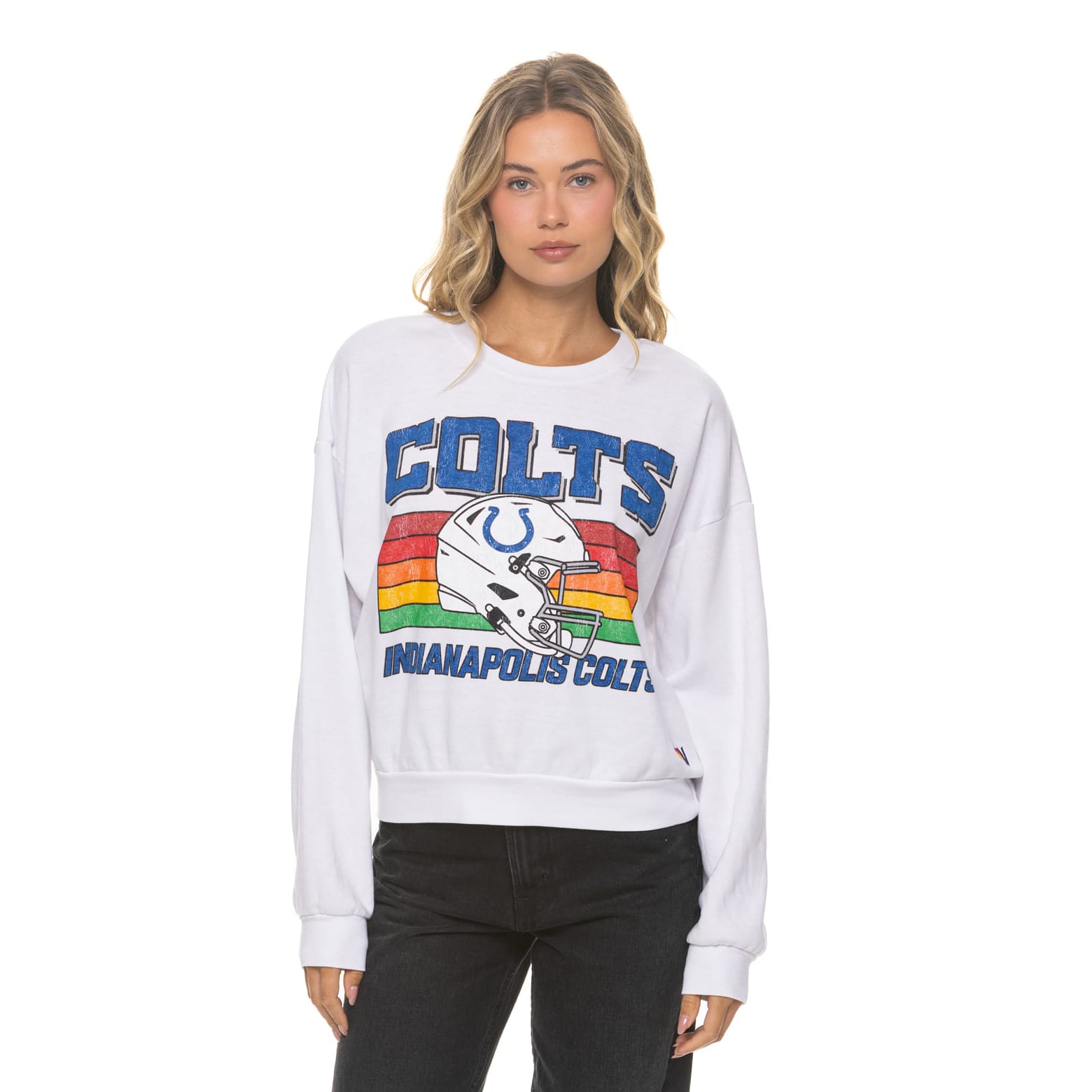 Sweat-shirt unisexe Aviator Nation blanc Indianapolis Colts, coupe décontractée, en mélange de trois matières