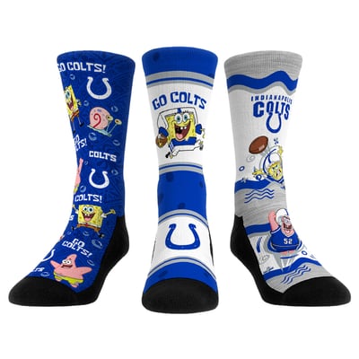  Indianapolis Colts Rock Em Unisex x Nickelodeon Spongebob Squarepants 3-Pack Crew Socks Set - 