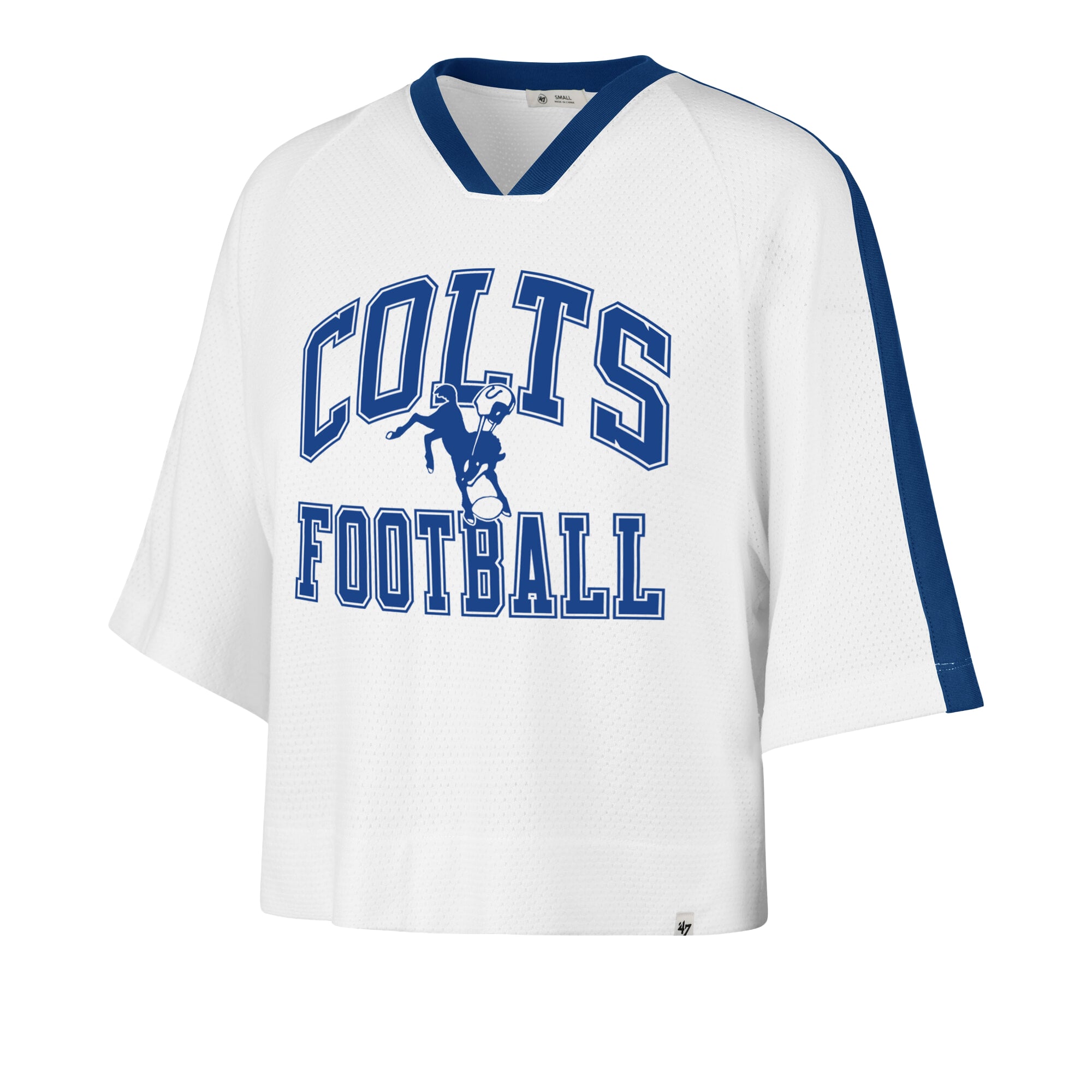 T-shirt raglan à col en V pour femme, modèle '47 blanc Indianapolis Colts, avec aiguille long col.