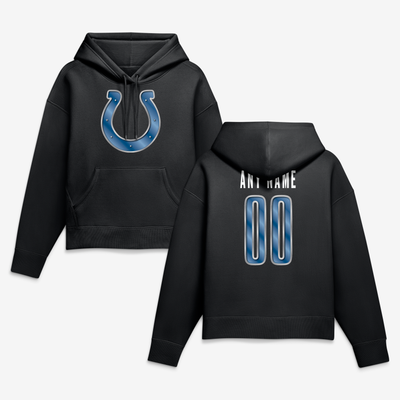 Indianapolis Colts Women's Metallic Mascot Personalized Name & Number Hoodie - Black