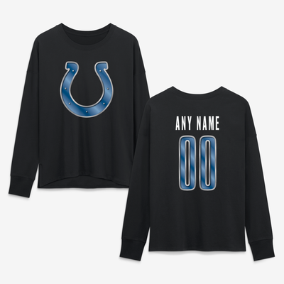 Indianapolis Colts Women's Metallic Mascot Personalized Name & Number Long Sleeve T-Shirt - Black