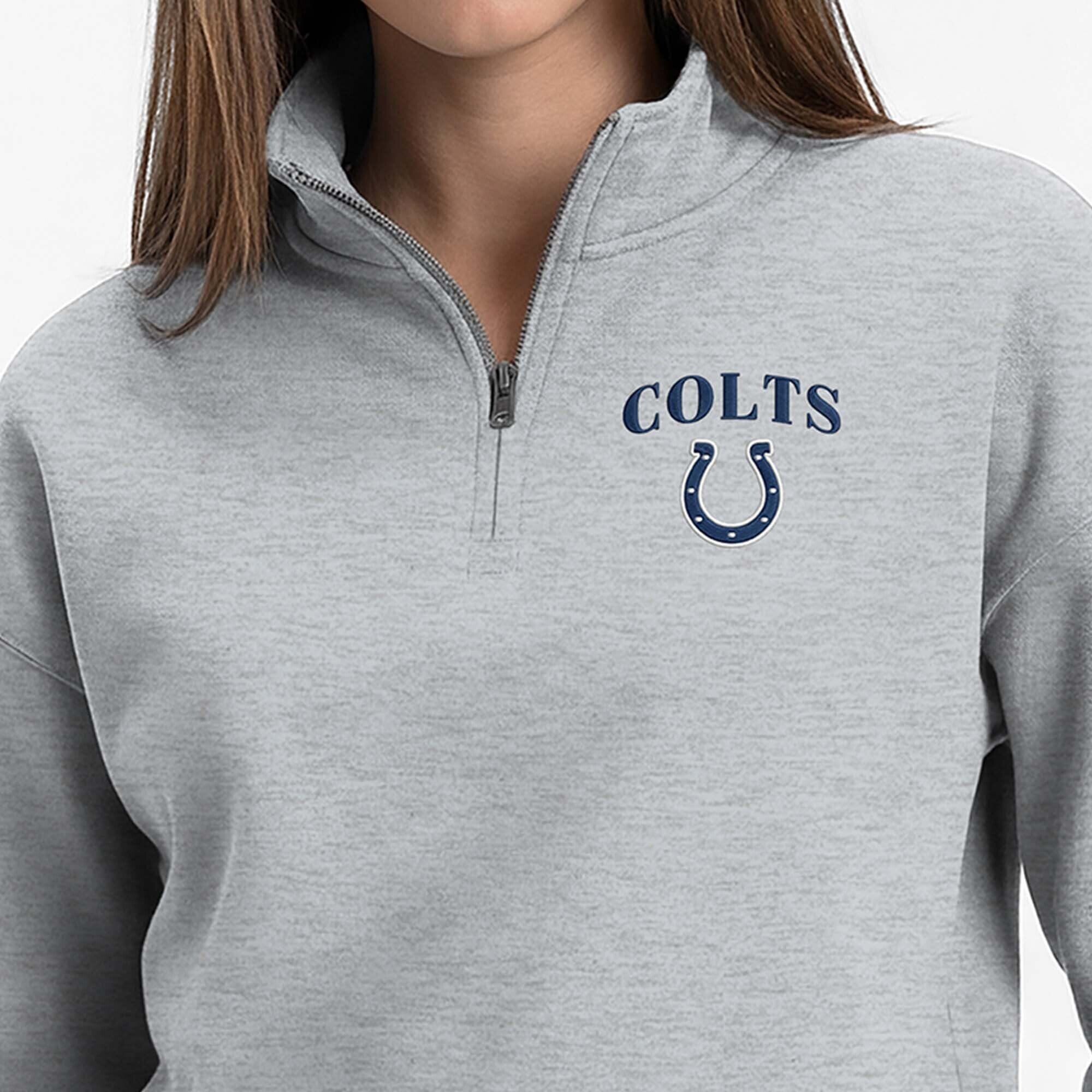 Sweat-shirt à col zippé Champion pour femme, gris chiné, Indianapolis Colts, Powerblend
