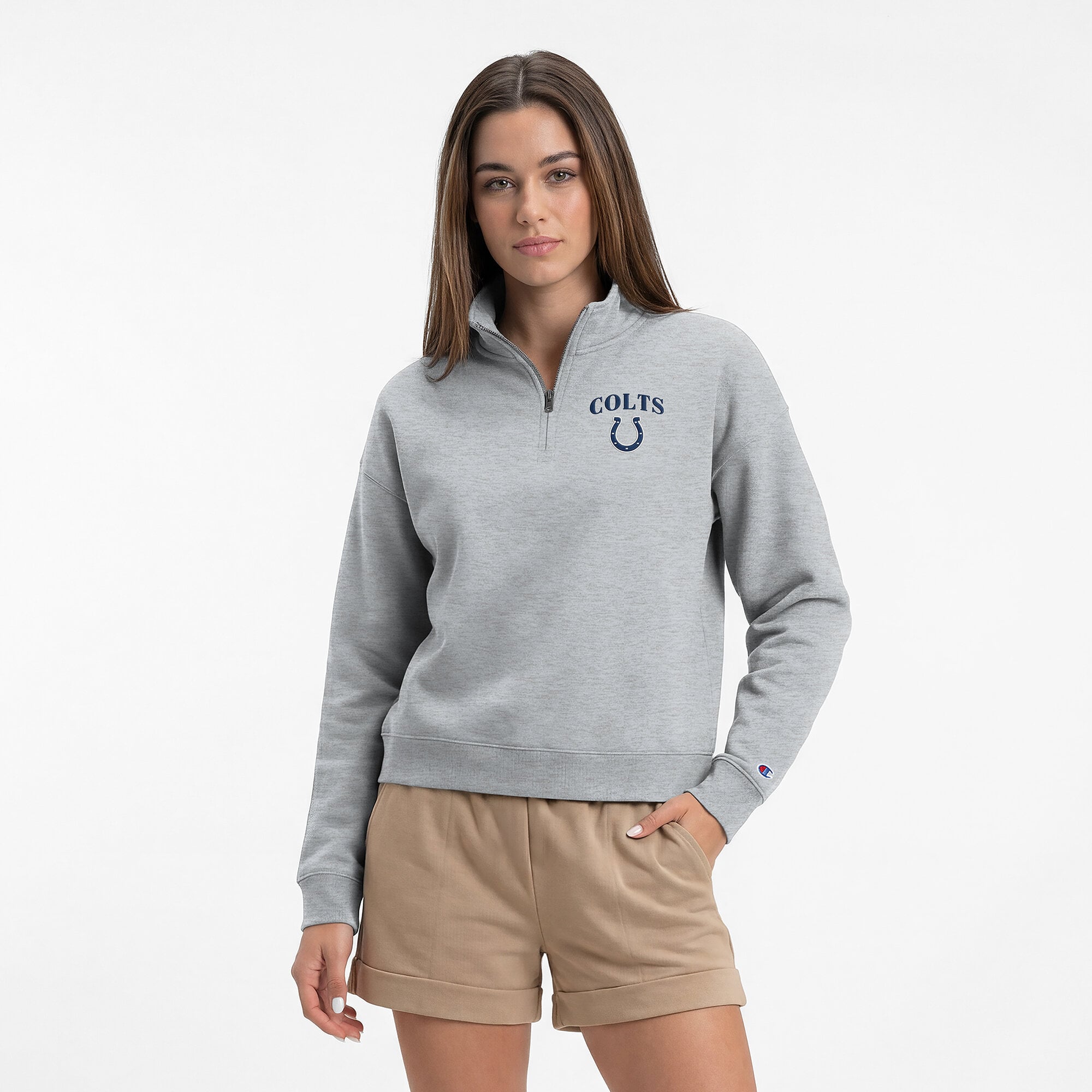 Women's Champion  Heather Gray Indianapolis Colts Powerblend Quarter-Zip Sweatshirt