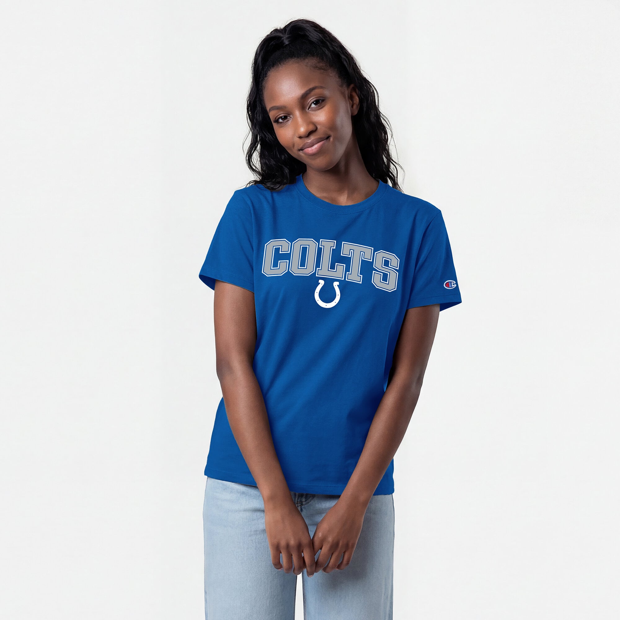 T-shirt féminin Champion Royal Indianapolis Colts avec logo arqué