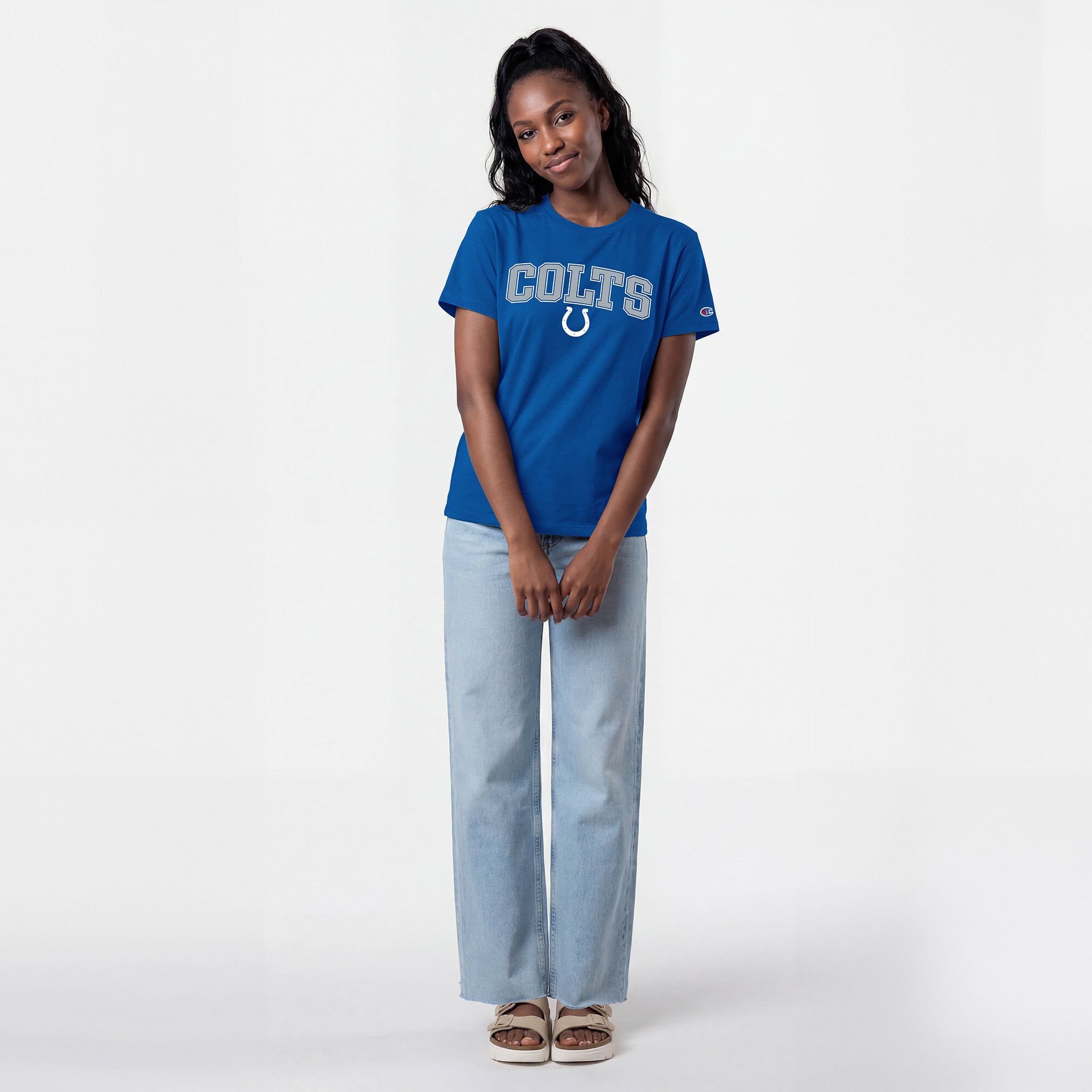 T-shirt féminin Champion Royal Indianapolis Colts avec logo arqué