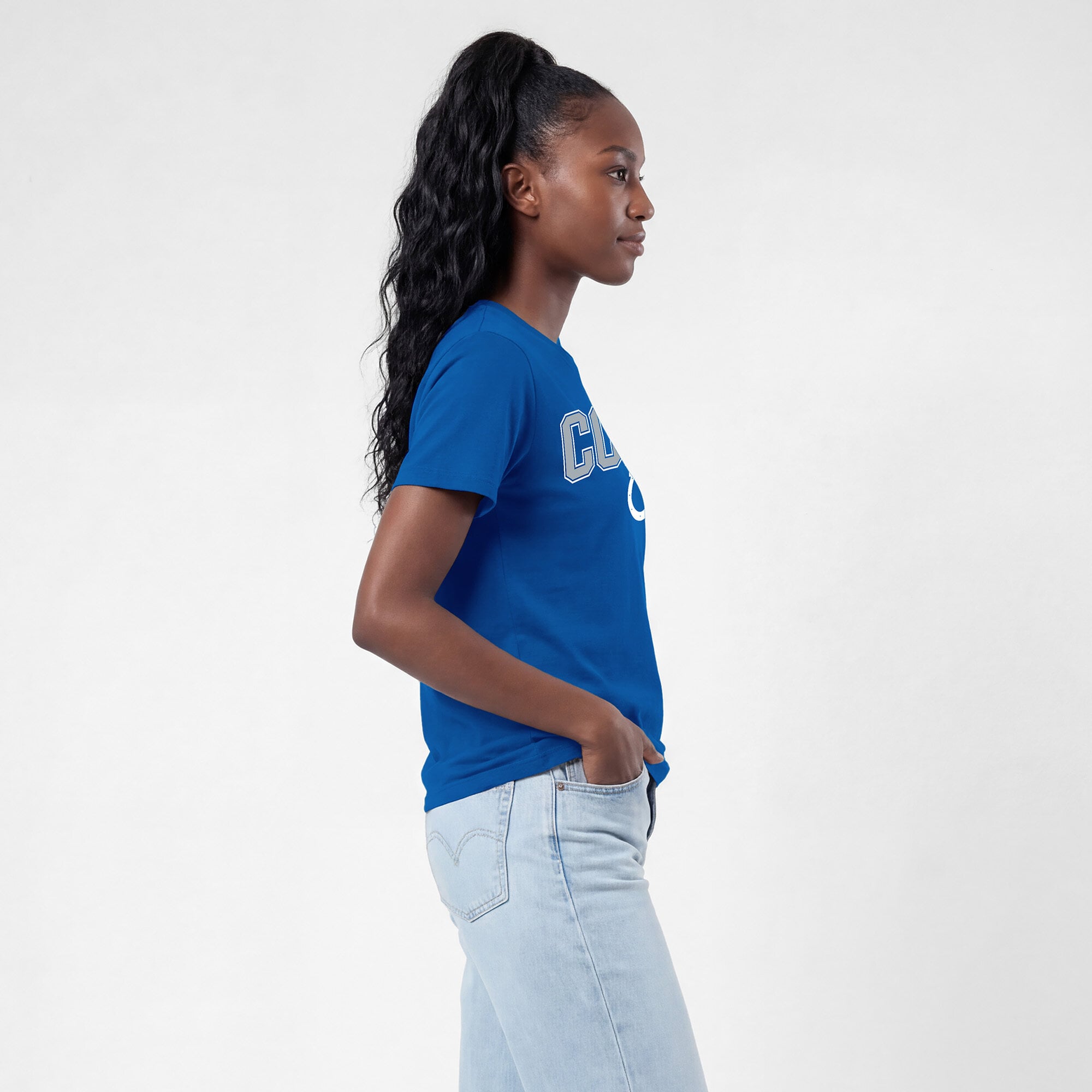 T-shirt féminin Champion Royal Indianapolis Colts avec logo arqué