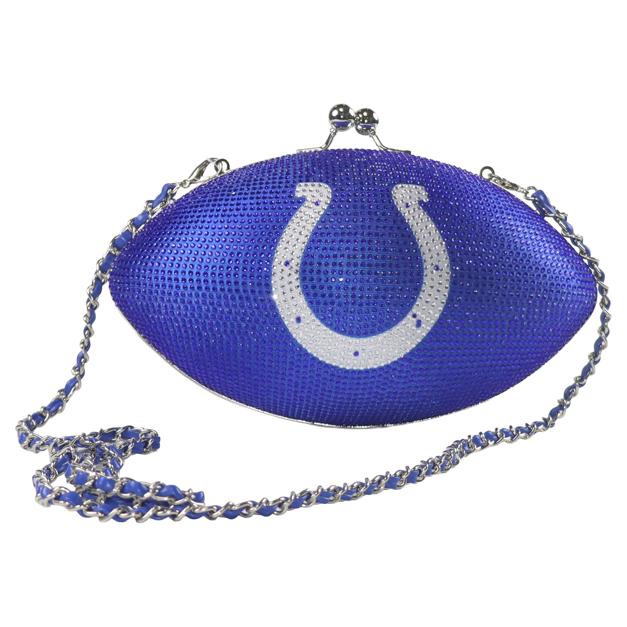 Sac à main en cristal aux couleurs de l'équipe des Colts d'Indianapolis pour femme, style football américain.