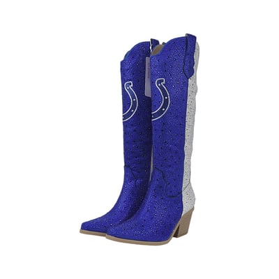  Indianapolis Colts Cuce Women's Two-Tone Crystal Cowboy Boot - Royal/White