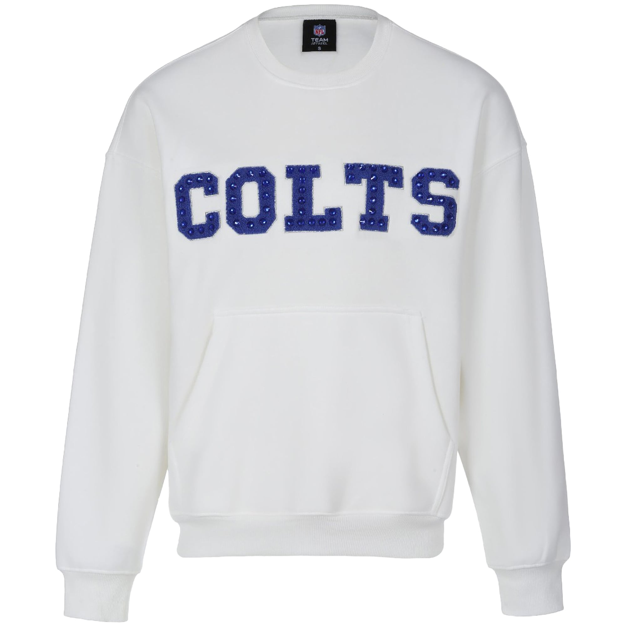 Sweat-shirt à bijoux en chenille blanc FABGATING by Cuce pour femme, inspiré des Indianapolis Colts