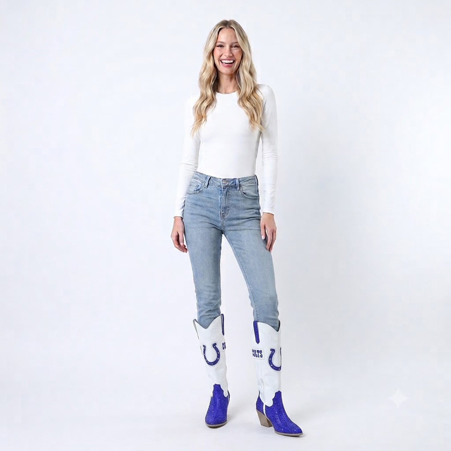 Bottes de cowboy blanches à cristaux FABGATING by Cuce White Indianapolis Colts pour femmes