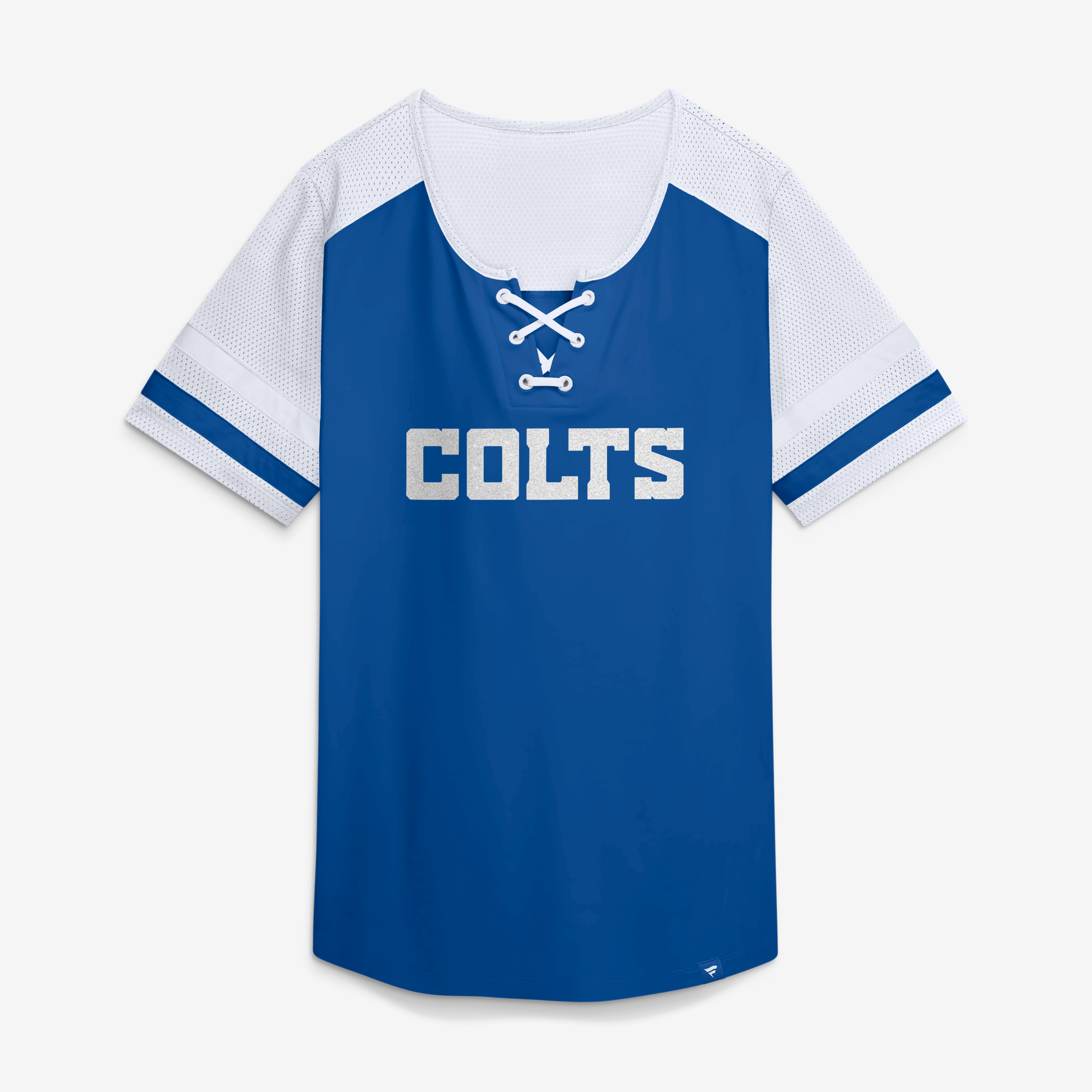 Women's Fanatics Royal Indianapolis Colts Curl Route Athena Lace-Up T-Shirt