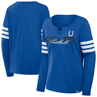 Indianapolis Colts Fanatics Women's Plus Size Coverage Scheme Lace-Up Long Sleeve T-Shirt - Royal/Gray