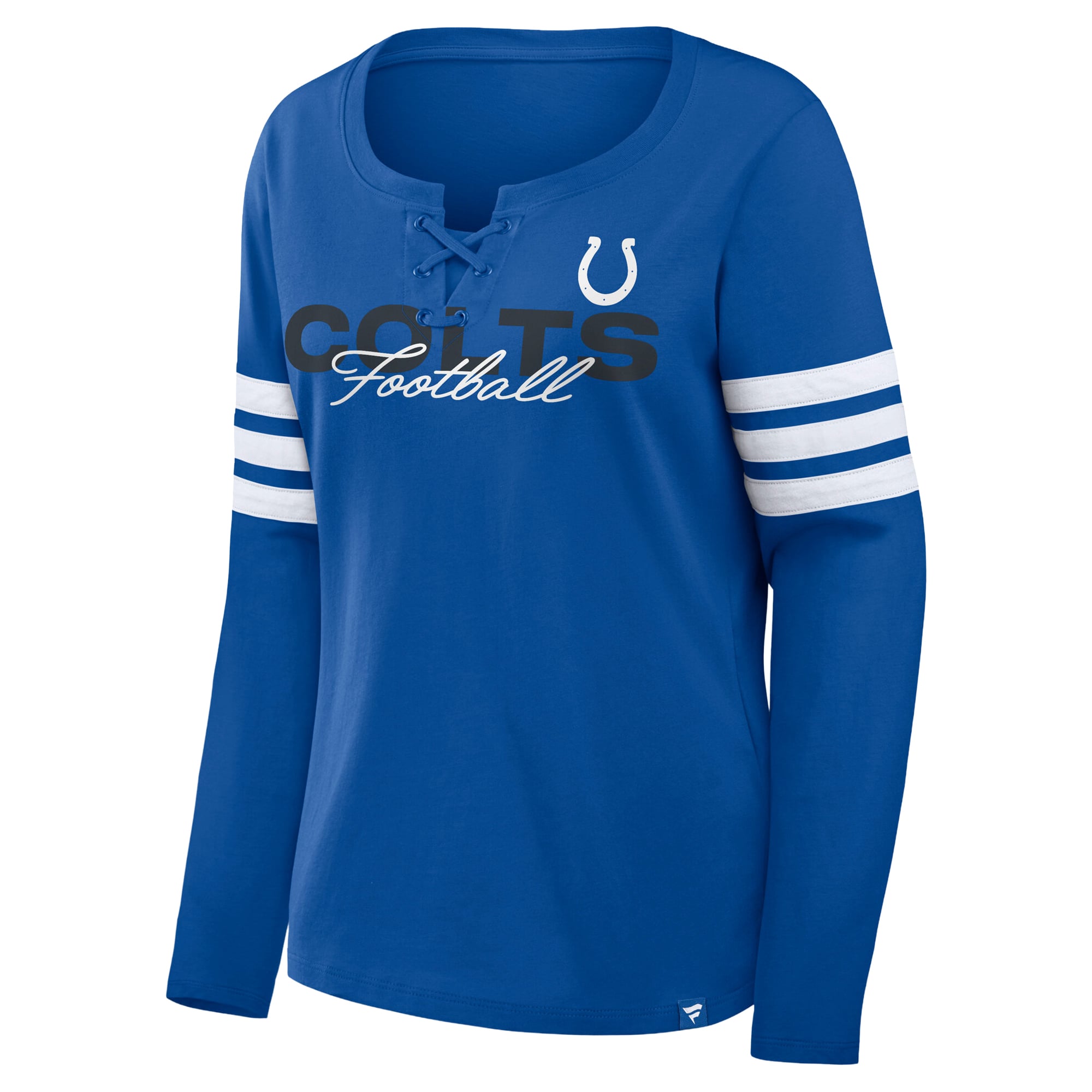 T-shirt à manches longues lacets Fanatics Royal/White Indianapolis Colts pour femmes, grandes tailles.