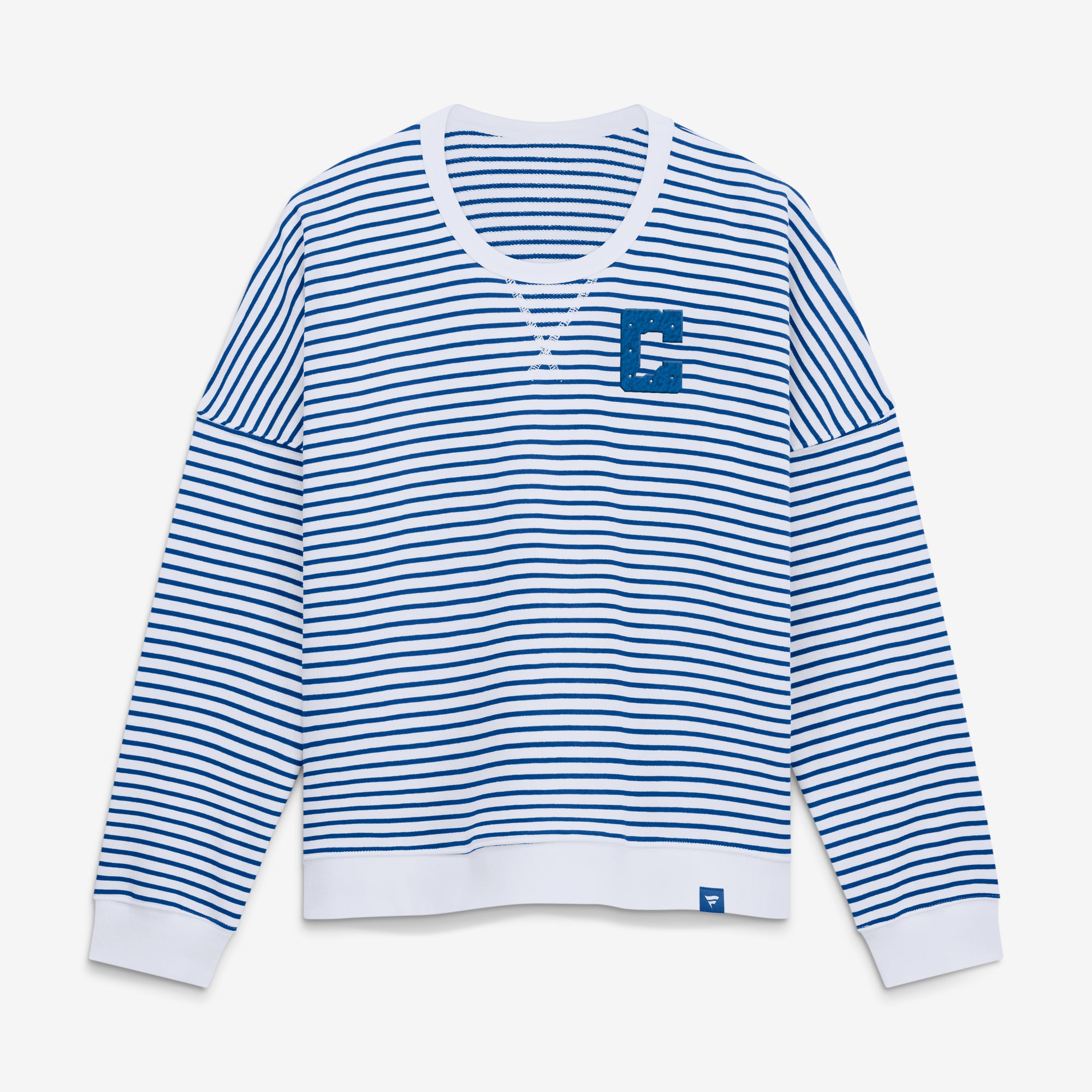 Women's Fanatics White/Royal Indianapolis Colts Striped Oversized French Terry Sweatshirt
