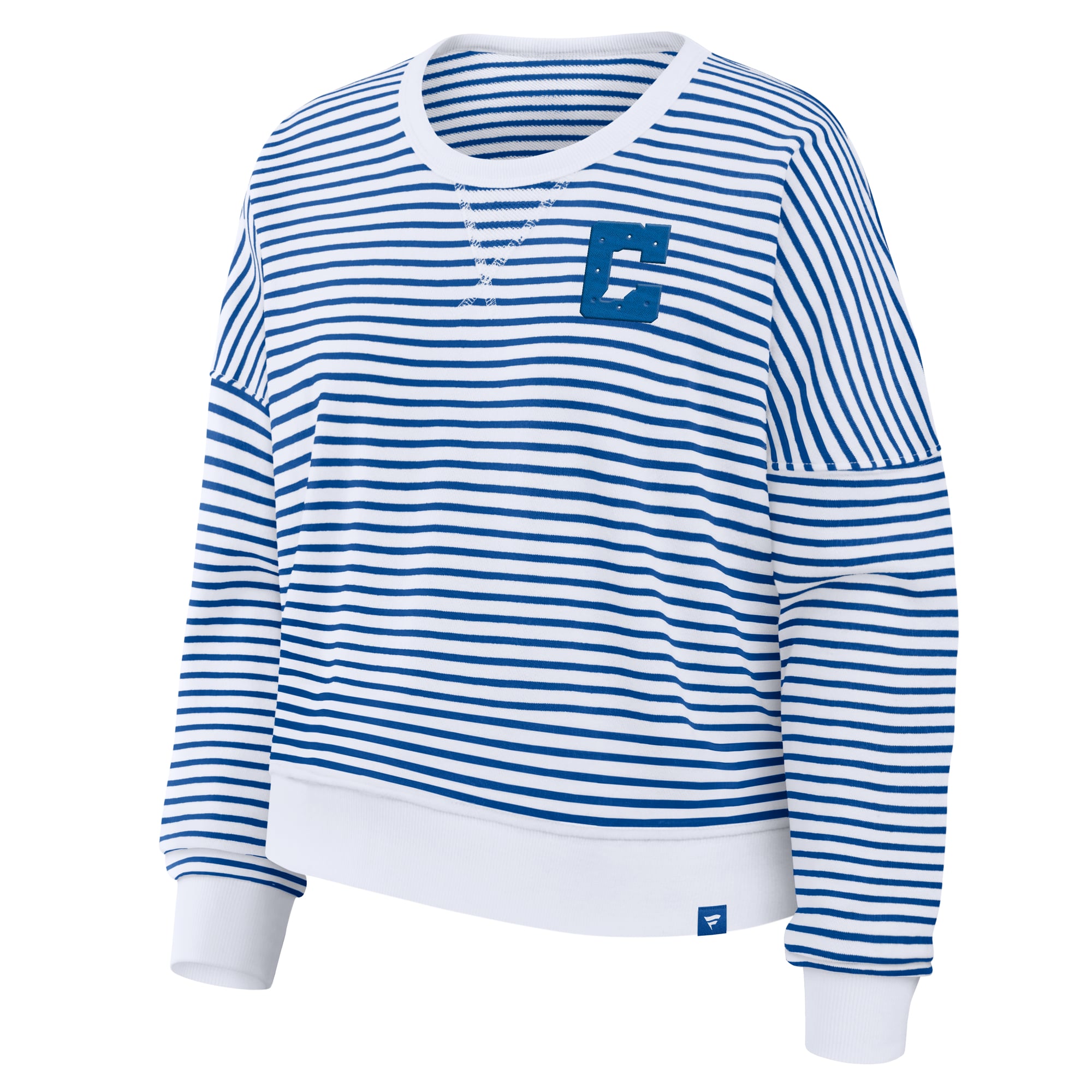 Women's Fanatics White/Royal Indianapolis Colts Striped Oversized French Terry Sweatshirt