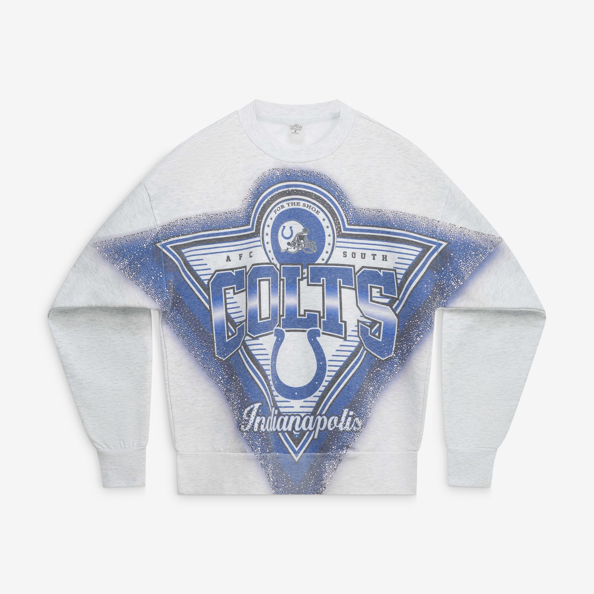 Sweat-shirt oversize en polaire pour femme, gris chiné, Indianapolis Colts, orné de strass, idéal les matchs jour.