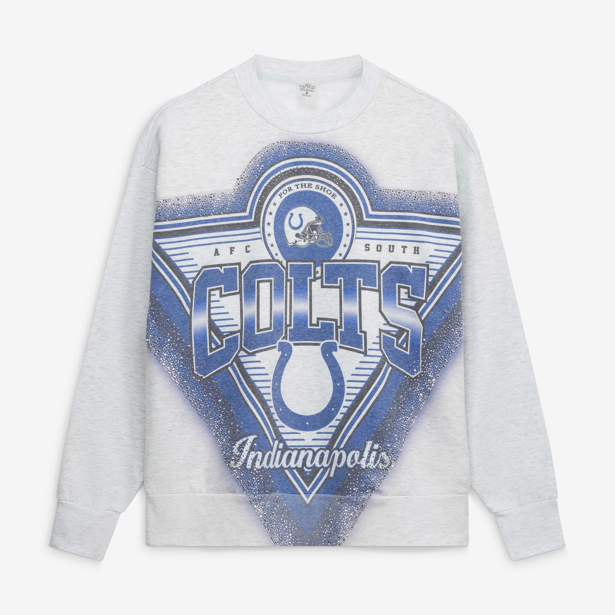 Sweat-shirt oversize en polaire pour femme, gris chiné, Indianapolis Colts, orné de strass, idéal les matchs jour.