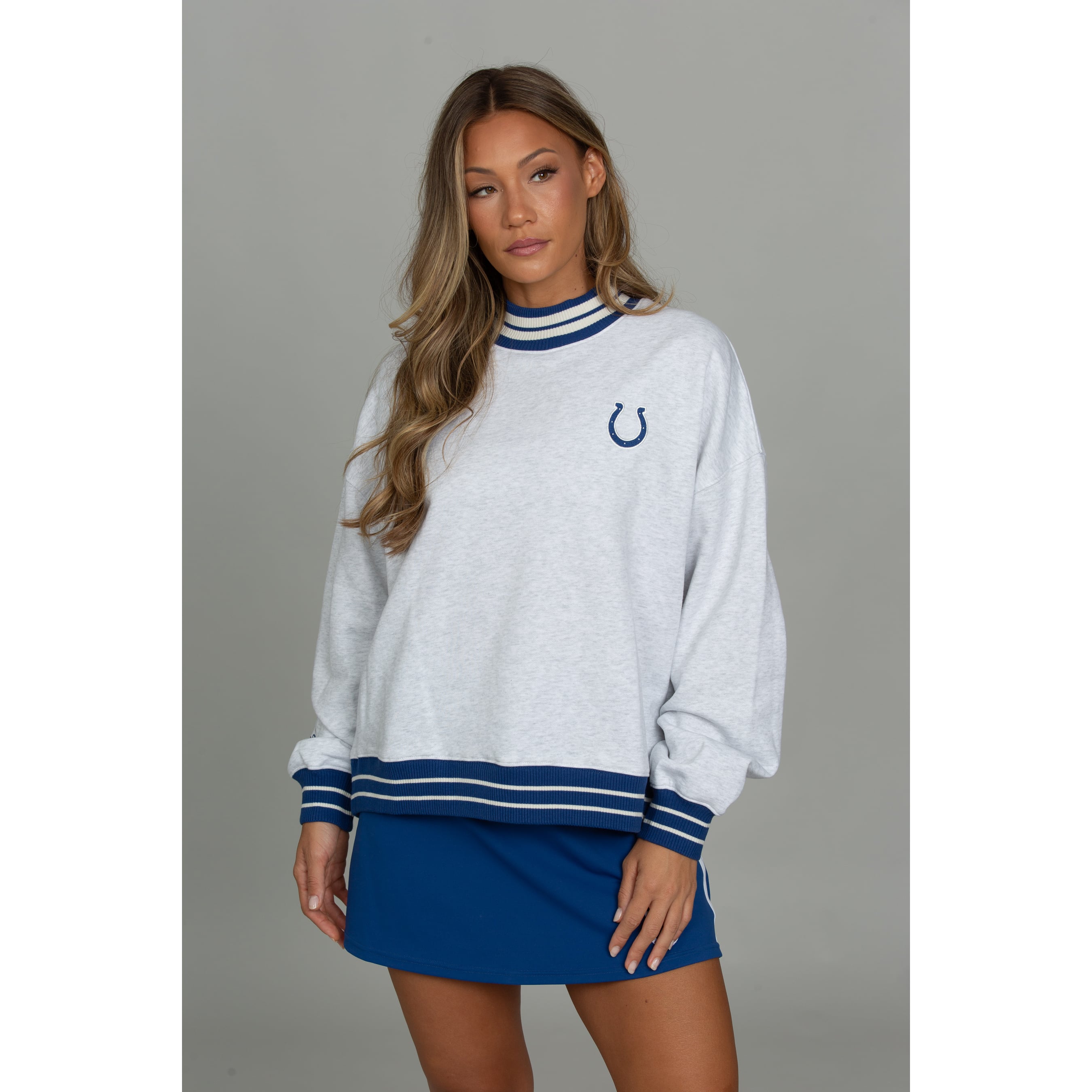 Sweat-shirt à col montant gris chiné pour femme Indianapolis Colts x Gold Hinge