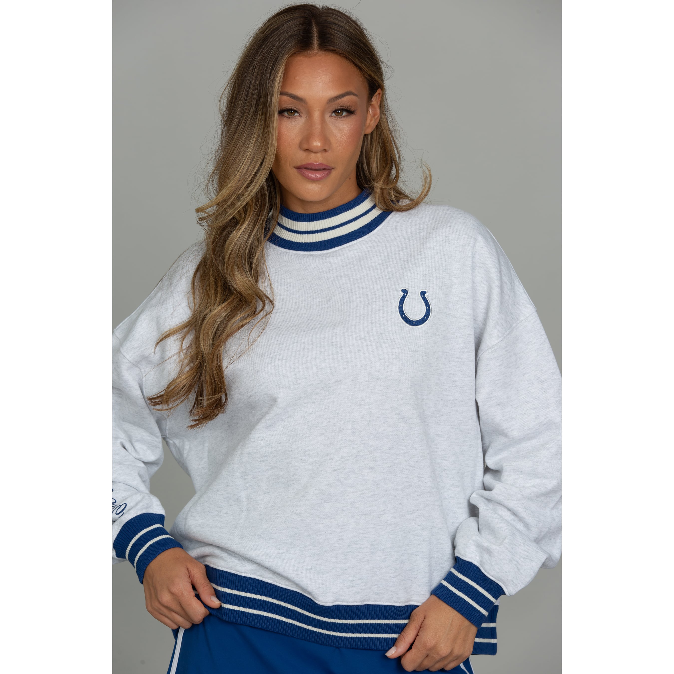 Sweat-shirt à col montant gris chiné pour femme Indianapolis Colts x Gold Hinge