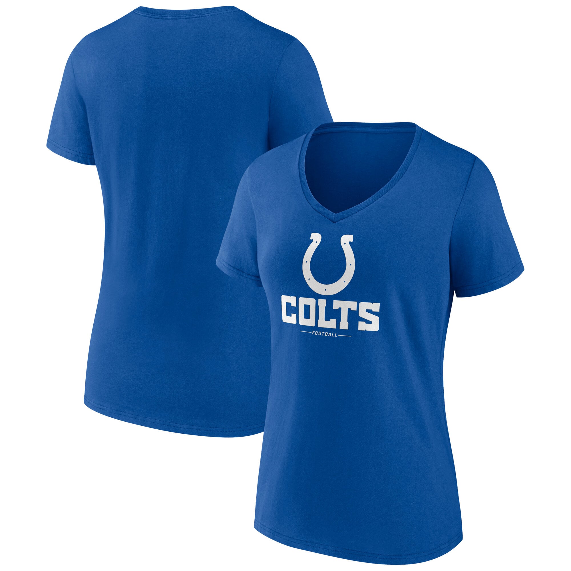 T-shirt à col en V pour femme, logo athlétique royal des Indianapolis Colts