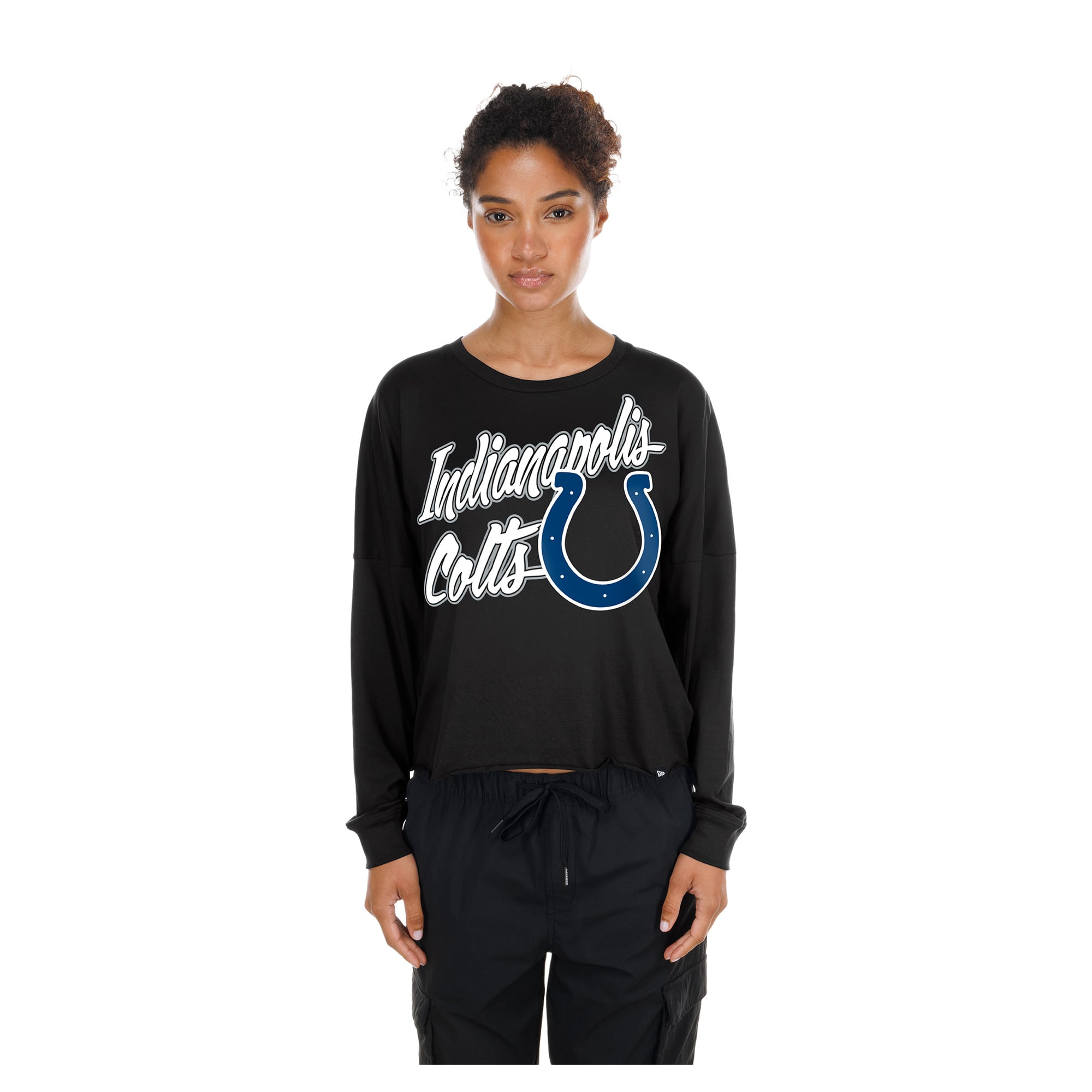 Women's New Era  Black Indianapolis Colts Cropped Oversized Long Sleeve T-Shirt