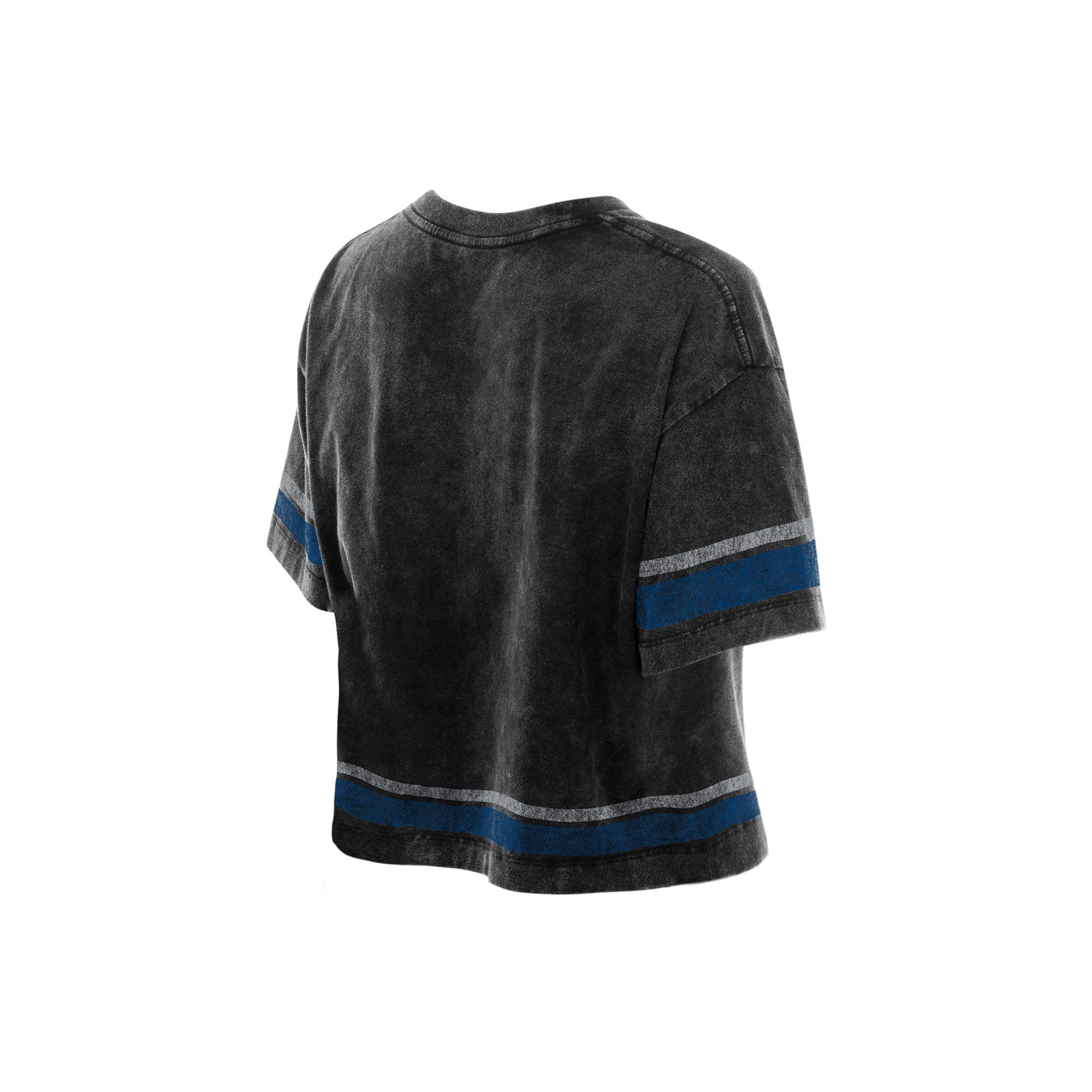 T-shirt court New Era noir pour femme, style Indianapolis Colts, délavage minéral, coupe carrée.