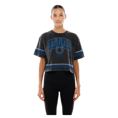 Indianapolis Colts New Era Women's Lifestyle Mineral Wash Boxy Cropped T-Shirt - Black