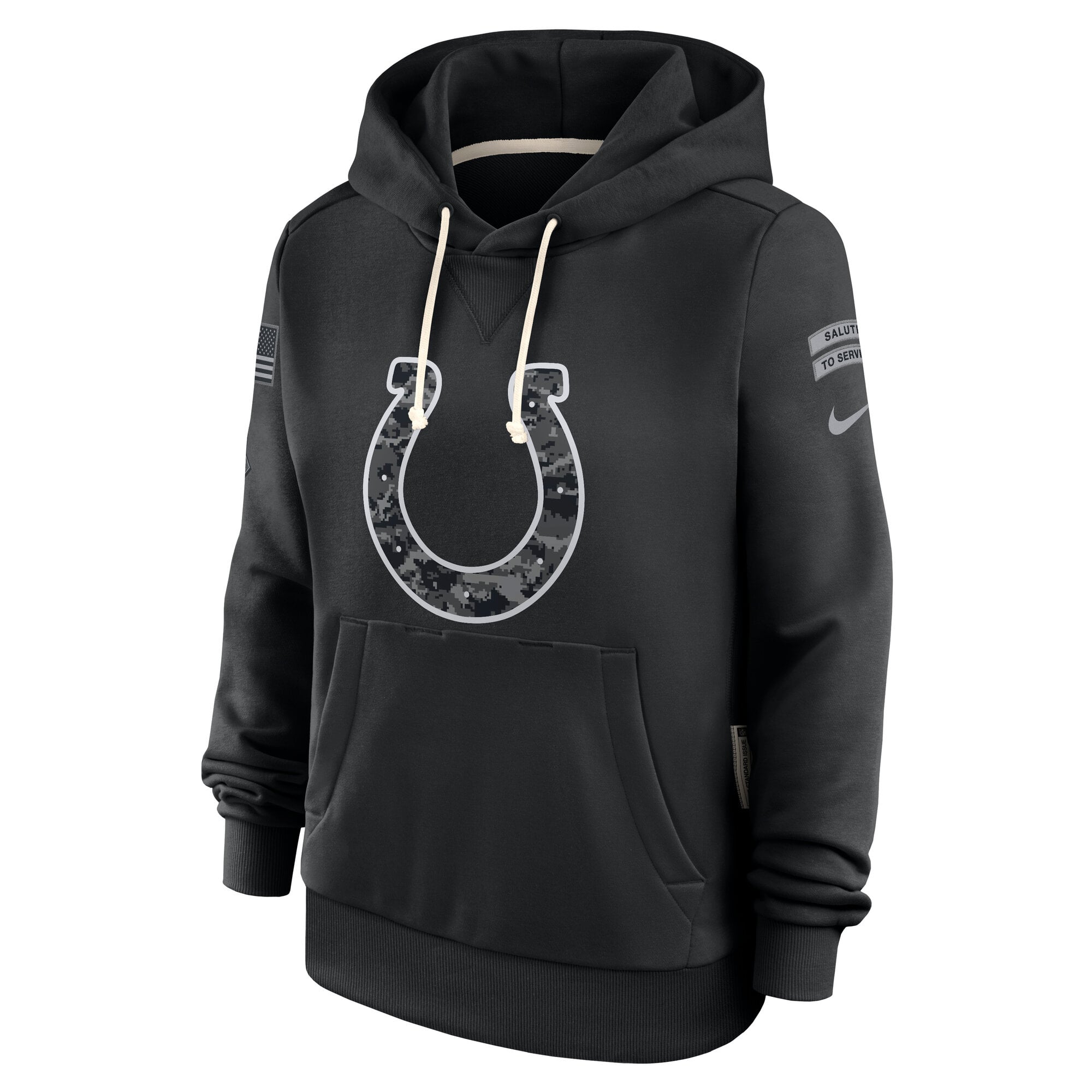 Sweat à capuche Nike Dri-FIT noir pour femme, Indianapolis Colts 2026 Salute to Service, collection Sideline.